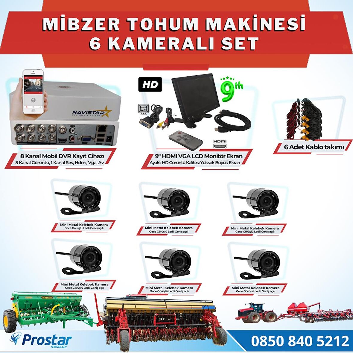6 Kameralı Mibzer Havalı Tohum Makinesi 9 inç Hdmi Monitörlü Kamera Seti