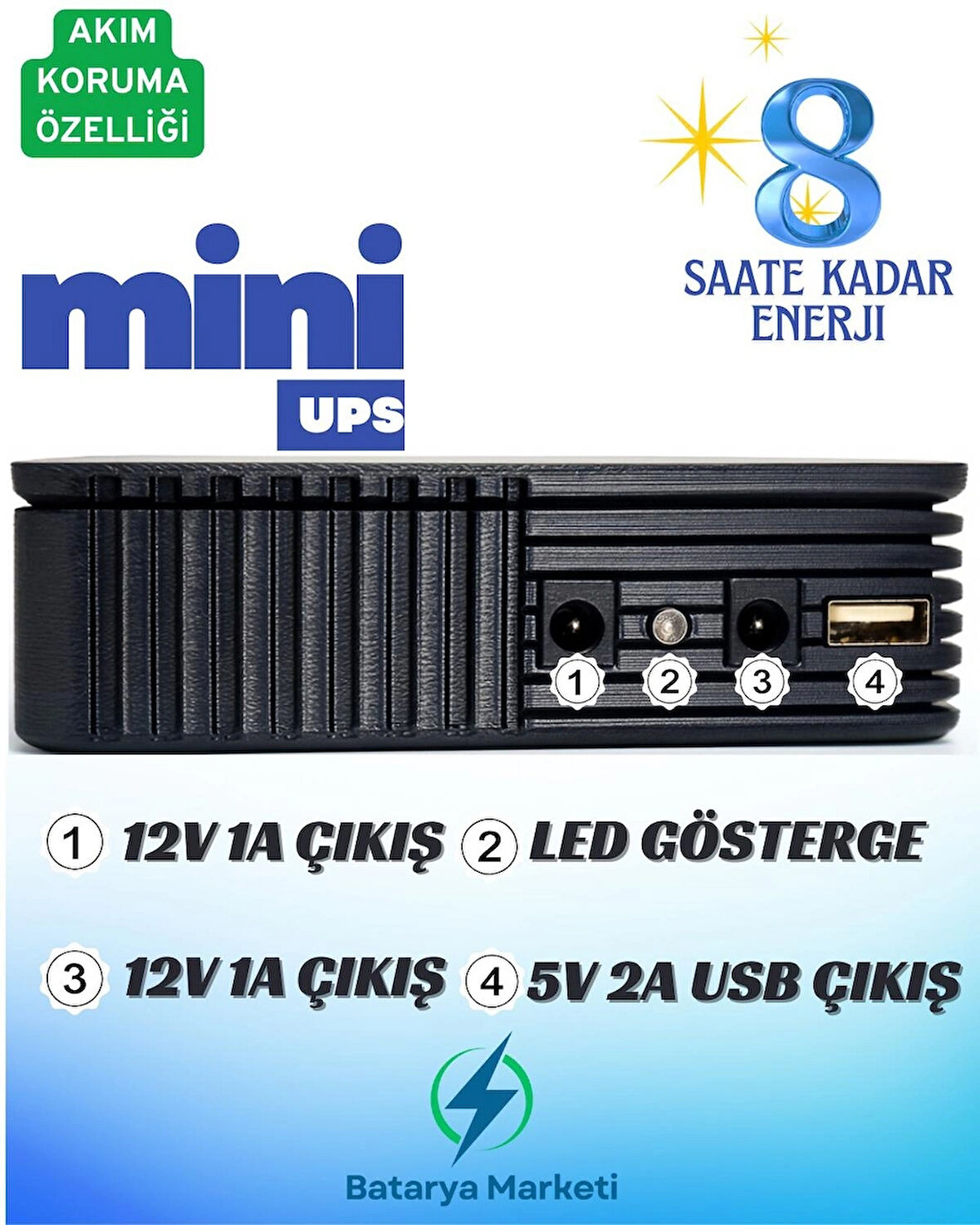 Universal Mini UPS Modem İçin 7350 mAh Güç Kaynağı – 8 Saat Enerji – USB + Akım Koruma