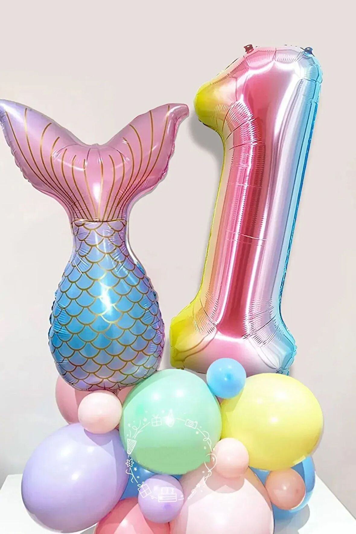 Deniz Kızı Kuyruğu Karşılama Seti 1 Yaş Rakam Balonlu