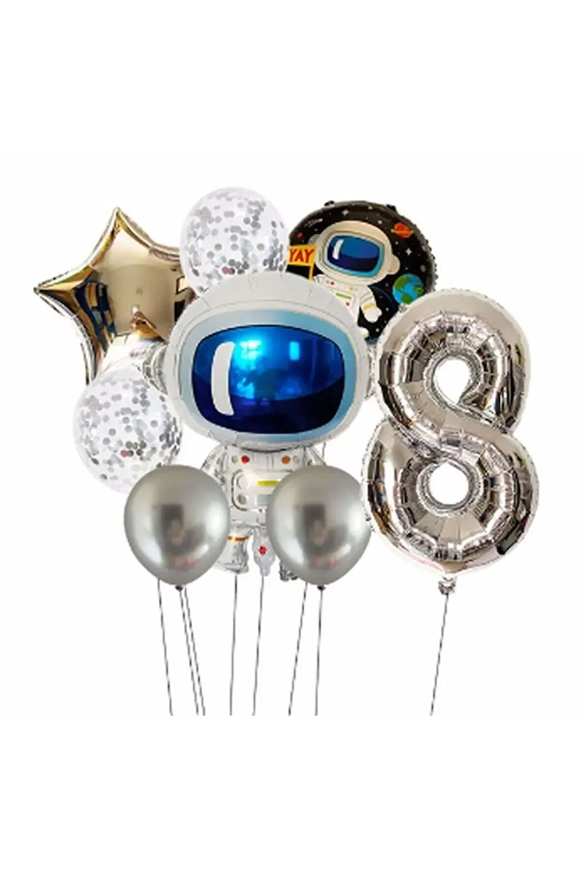Uzay Galaksi Astronot Kozmik 8 Yaş Balon Set Uzay Astronot Konsept Doğum Günü Set
