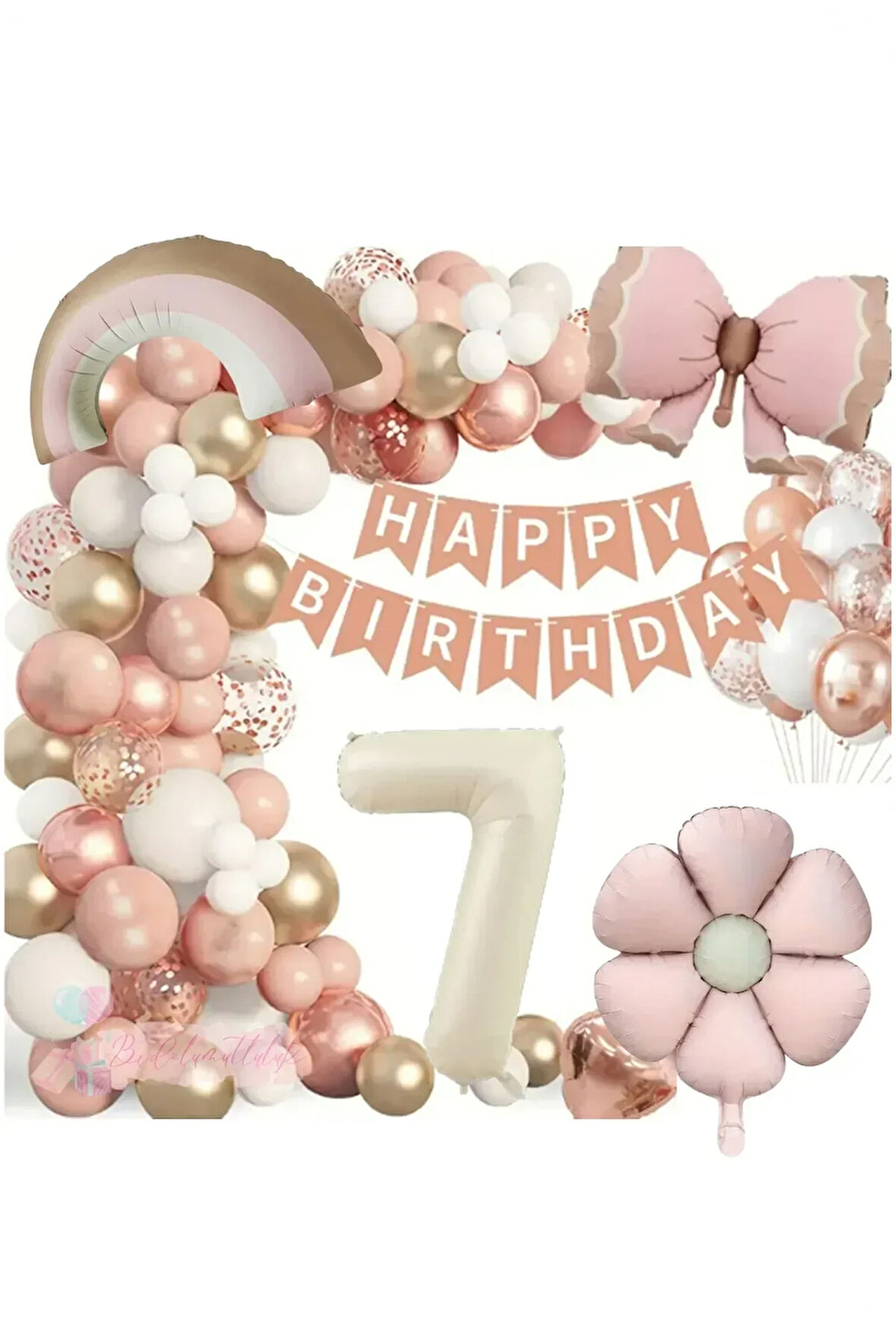 Lüks Doğum Günü Seti Pembe Fiyonklu Retro Konsept Balon Kutlama Eğlence