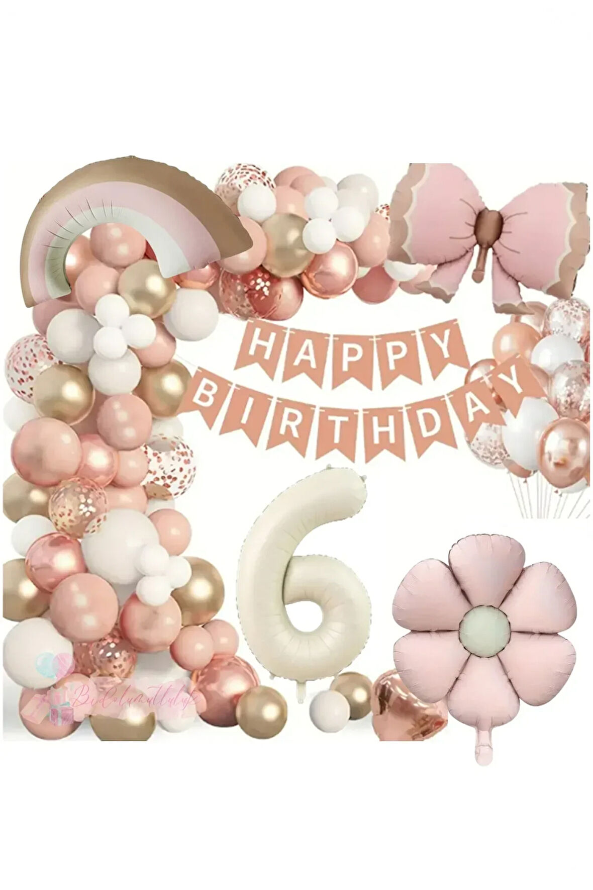 Lüks Doğum Günü Seti Pembe Fiyonklu Retro Konsept Balon Kutlama Eğlence