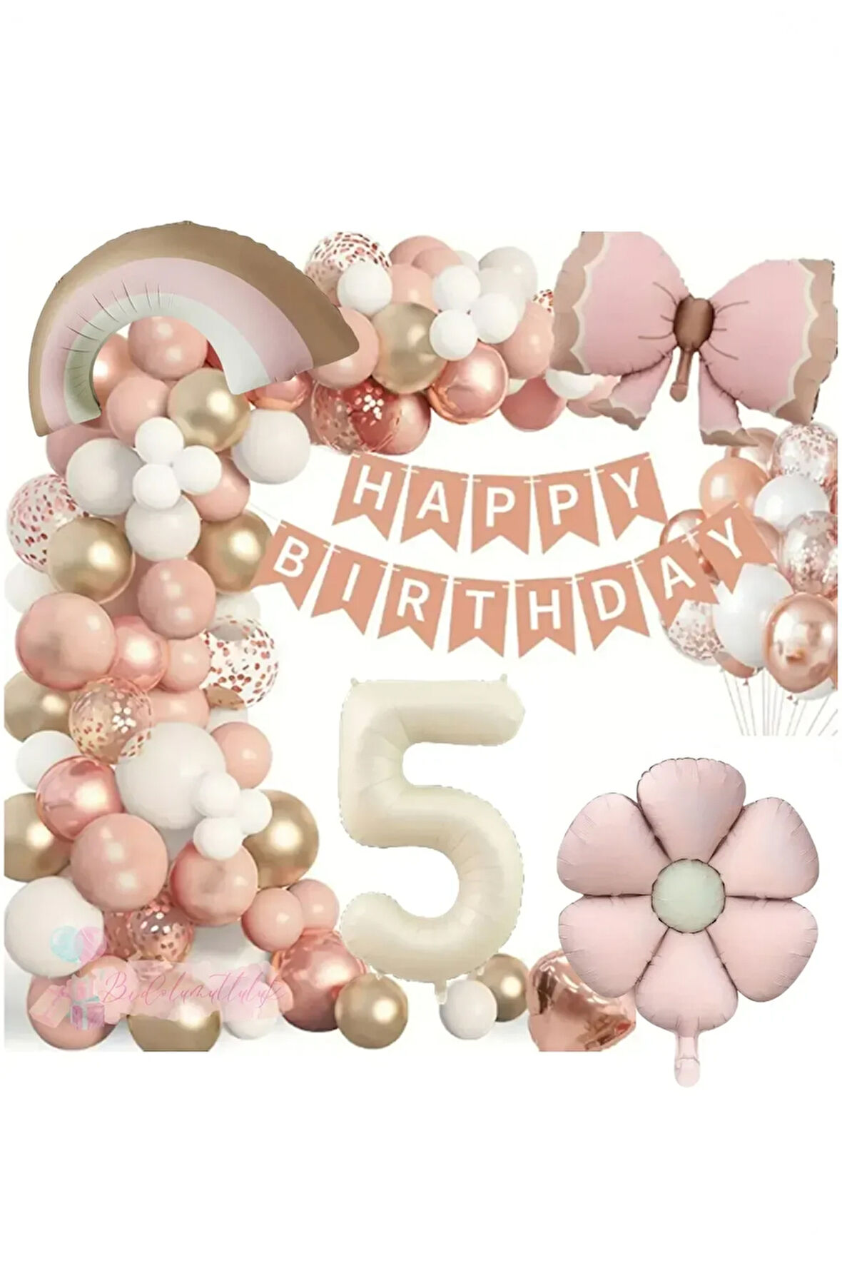 Lüks Doğum Günü Seti Pembe Fiyonklu Retro Konsept Balon Kutlama Eğlence