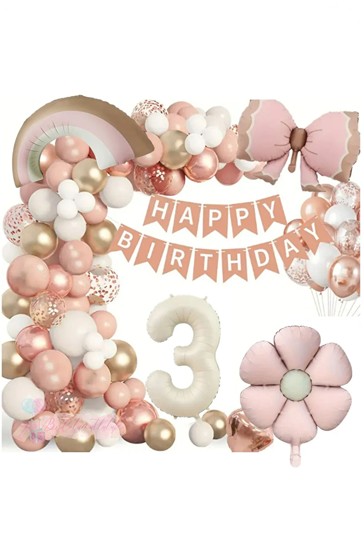 Lüks Doğum Günü Seti Pembe Fiyonklu Retro Konsept Balon Kutlama Eğlence