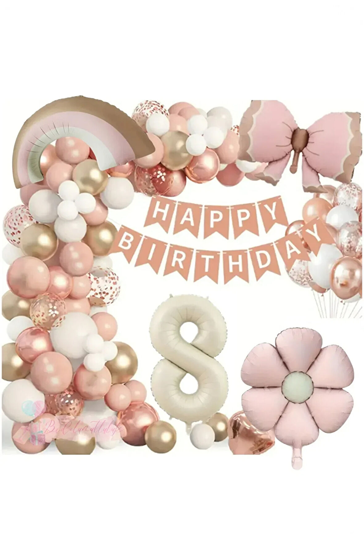 Lüks Doğum Günü Seti Pembe Fiyonklu Retro Konsept Balon Kutlama Eğlence