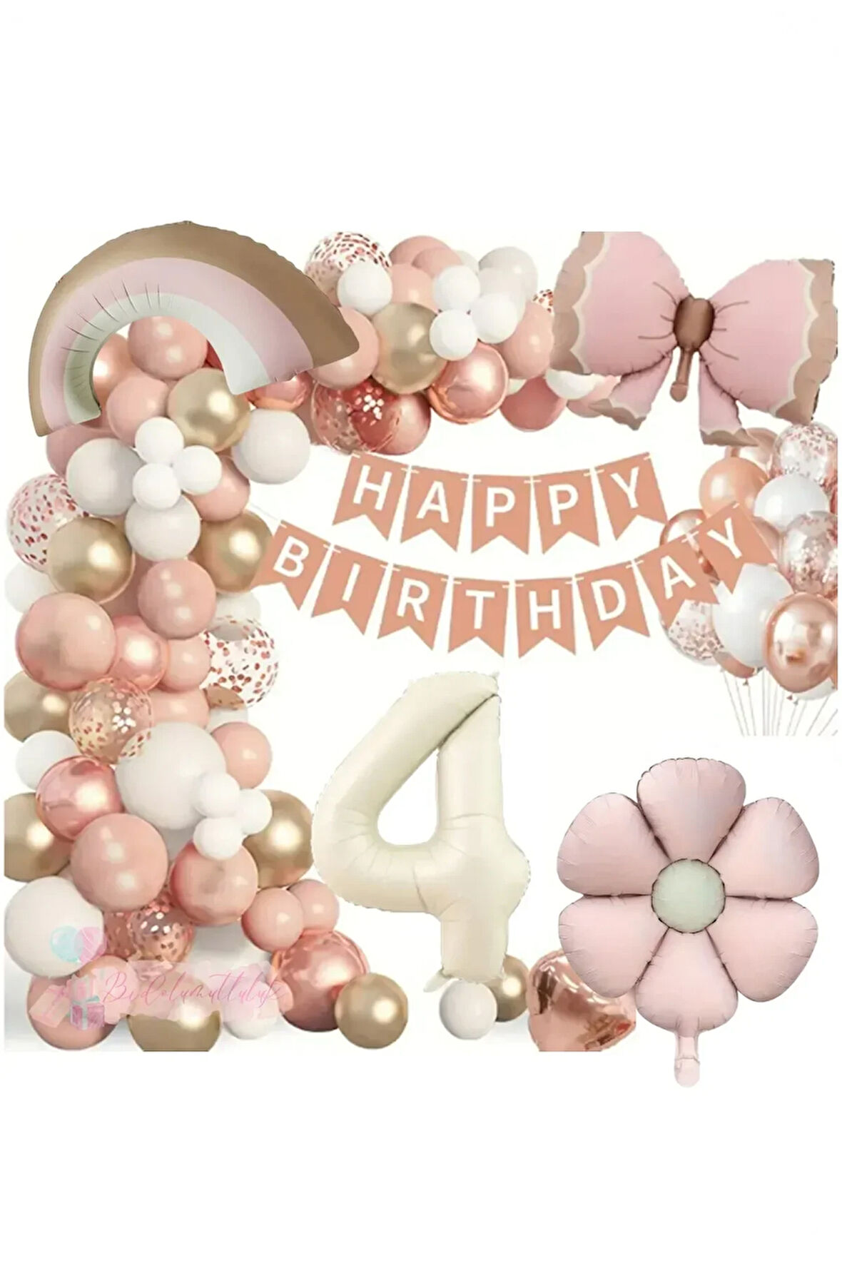 Lüks Doğum Günü Seti Pembe Fiyonklu Retro Konsept Balon Kutlama Eğlence