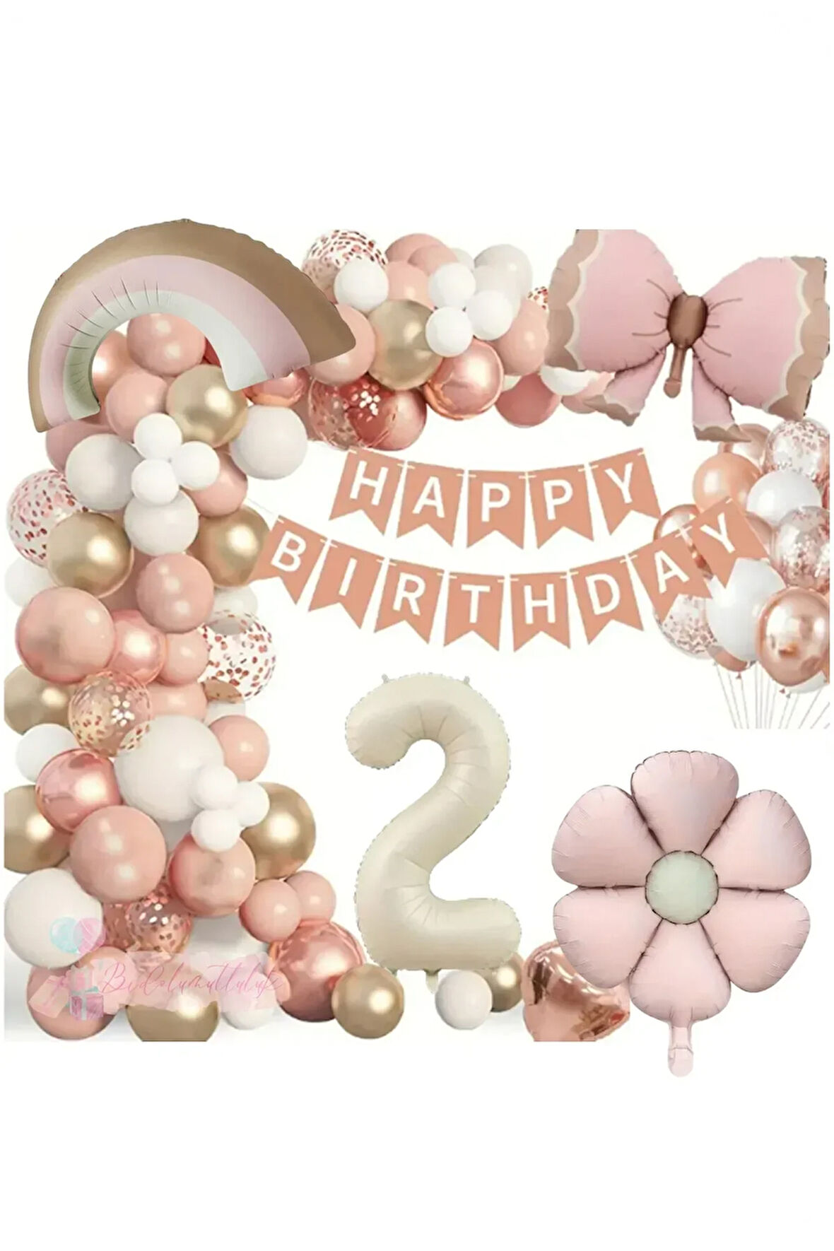 Lüks Doğum Günü Seti Pembe Fiyonklu Retro Konsept Balon Kutlama Eğlence