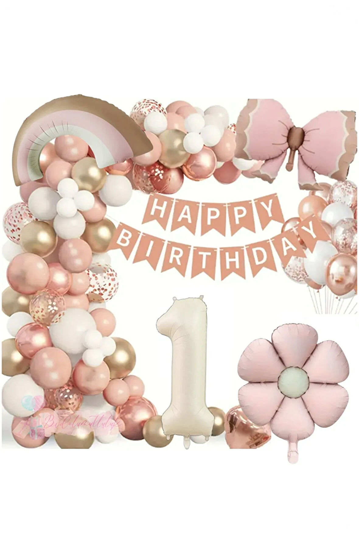 Lüks Doğum Günü Seti Pembe Fiyonklu Retro Konsept Balon Kutlama Eğlence