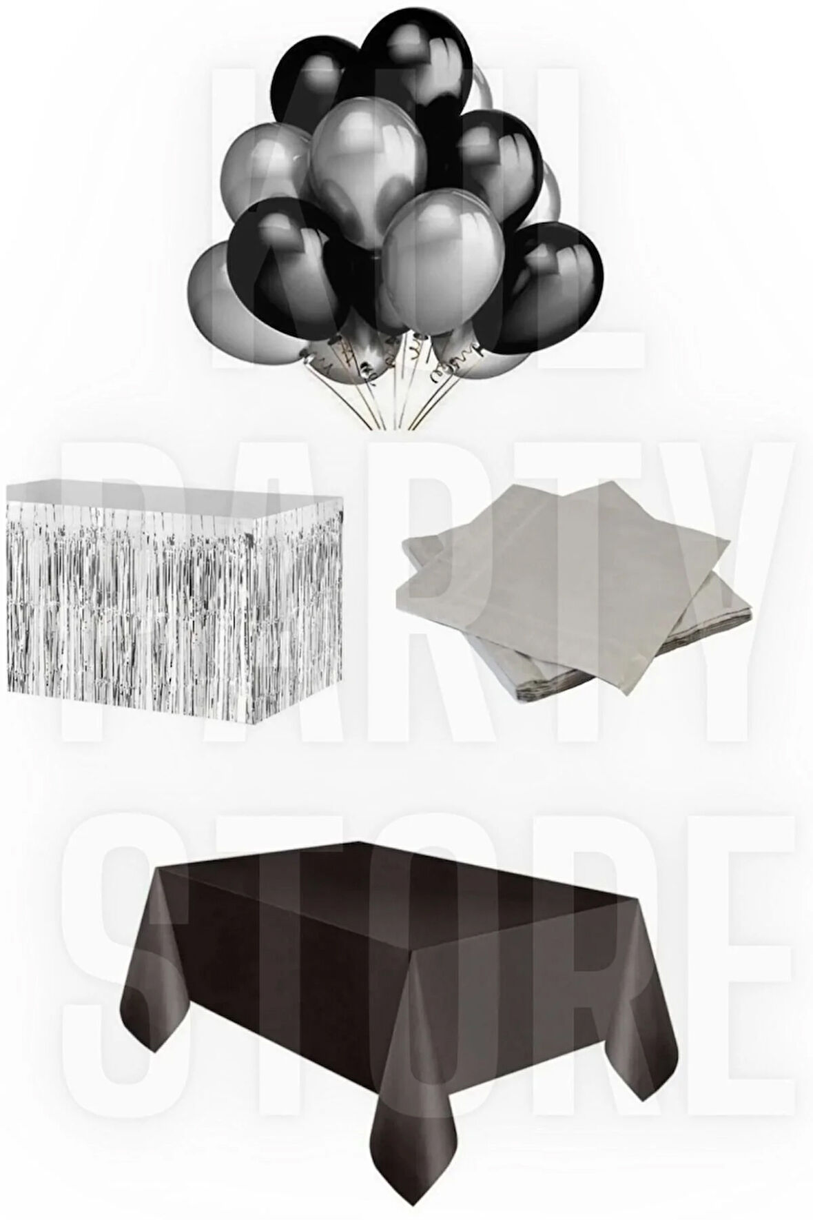 Siyah Gümüş Doğum Günü Parti Konsepti Parti Malzemeleri Seti