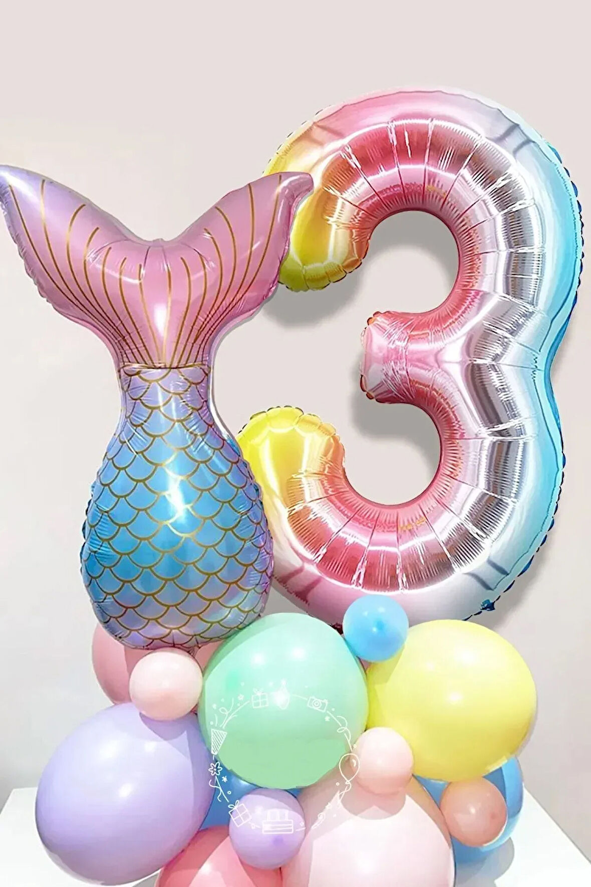 Deniz Kızı Kuyruğu Karşılama Seti 3 Yaş Rakam Balonlu