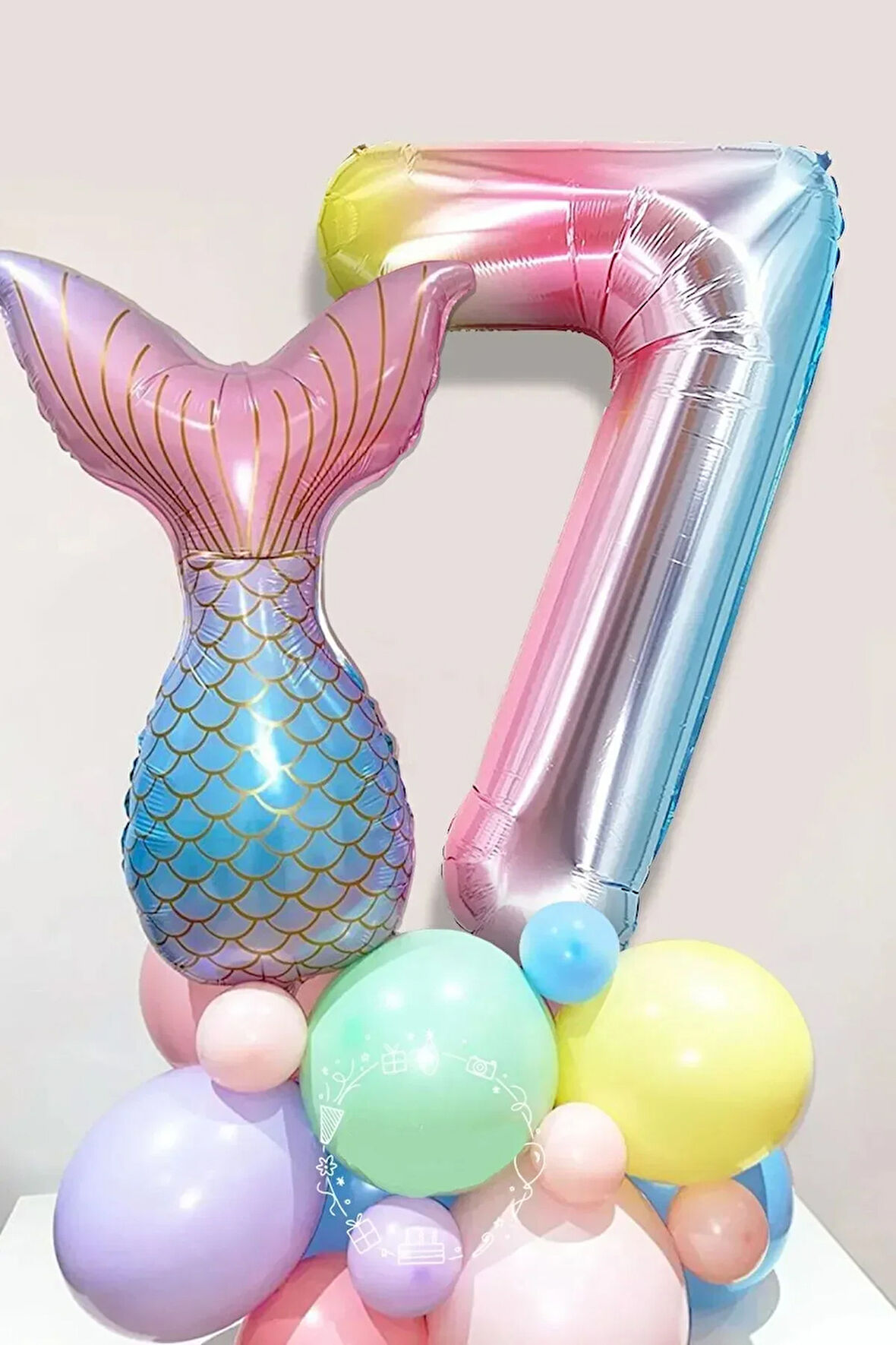 Deniz Kızı Kuyruğu Karşılama Seti 7 Yaş Rakam Balonlu