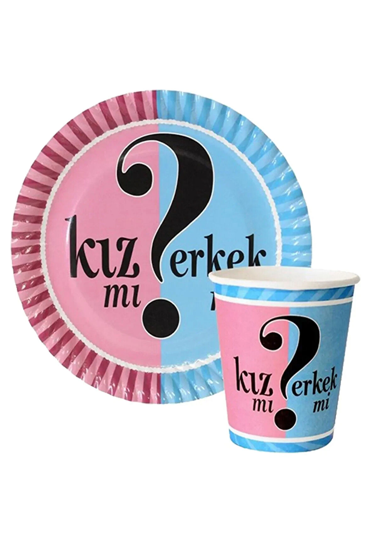 Cinsiyet Belirleme Partisi Karton Tabak Bardak Set Kız Mı Erkek Mi Parti Seti 8 Kişilik