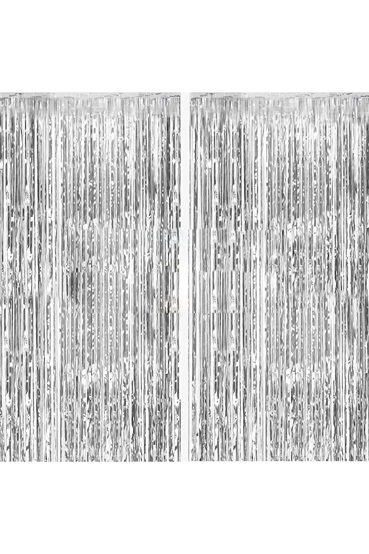 2li Gümüş Gri Kapı Duvar Parti Fon Arka Perde Işıltılı Yapışkanlı Doğum Günü Fotoğraf Perdesi