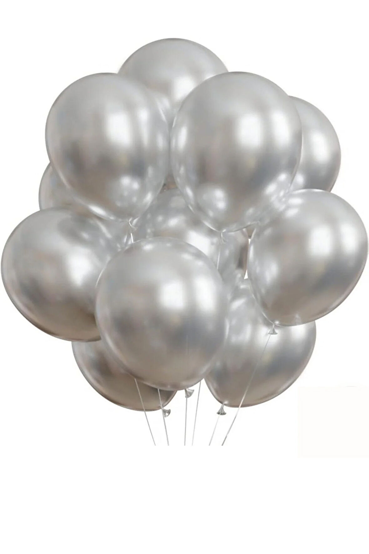 Balon Parlak Metalik Helyum Balon 10 Adet Gümüş Renk