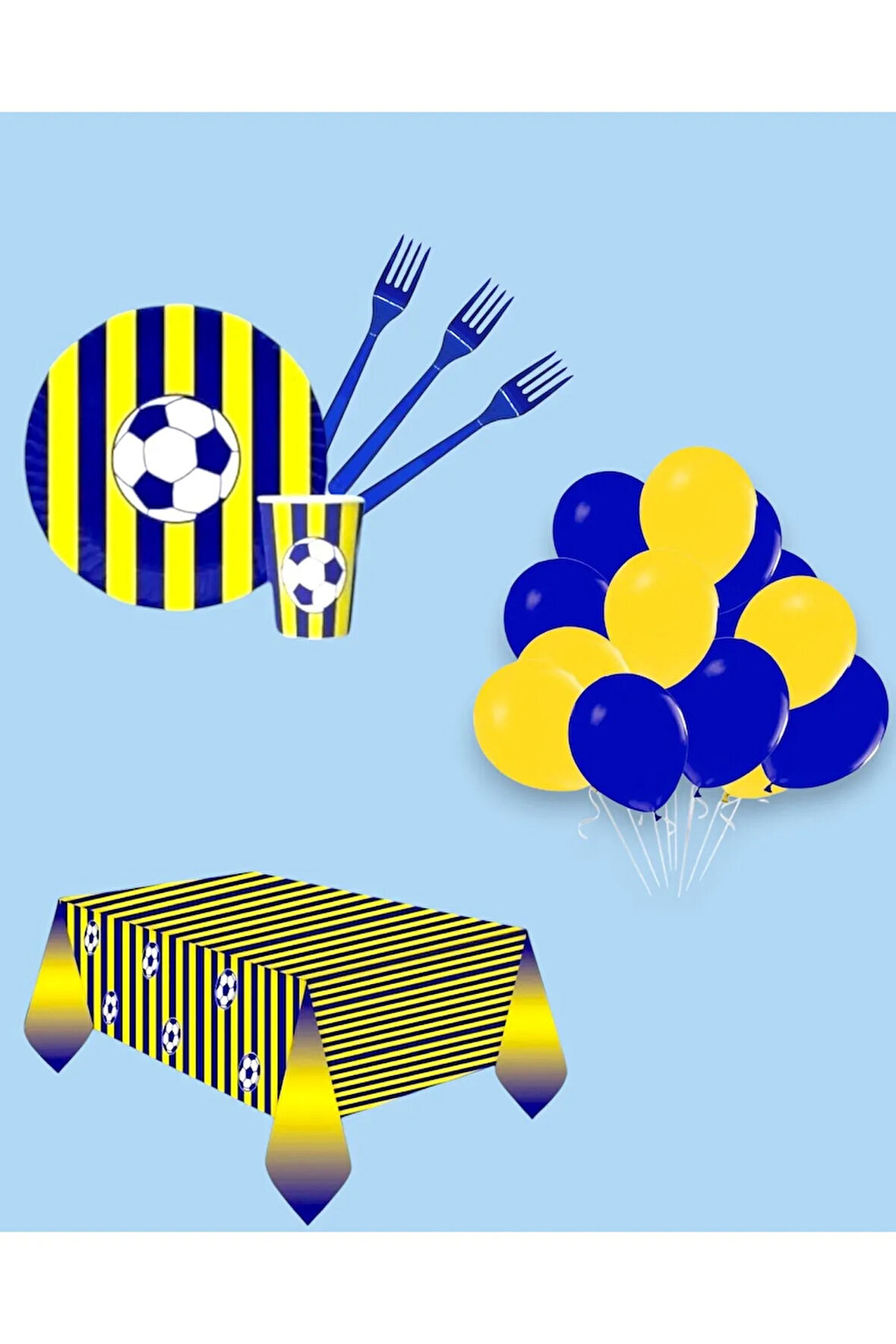 Sarı Lacivert Parti Seti - Çocuklara Özel Taraftar Temalı Doğum Günü Konsepti 8 Kişilik Set