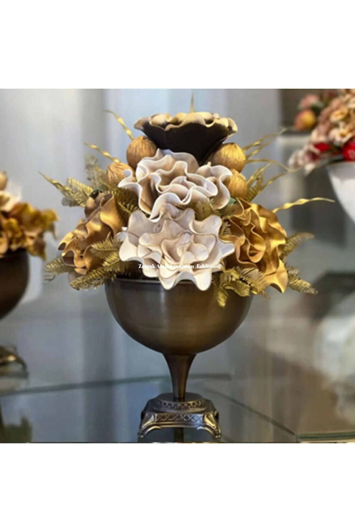 ⚜️ Luxury Çiçekli Vazo ⚜️Zamak Ayak Aranjman Eskitme Bronz⚜️