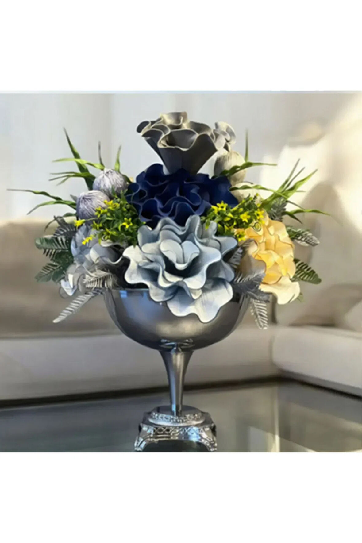 ⚜️ Luxury Çiçekli Vazo ⚜️Zamak Ayak Aranjman Gümüş⚜️