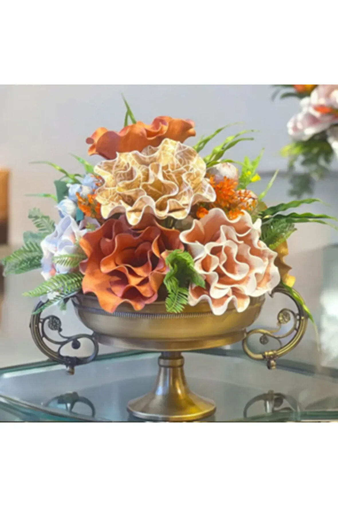 ⚜️ Luxury Çiçekli Vazo ⚜️ Zamak Kol Aranjman Gümüş⚜️