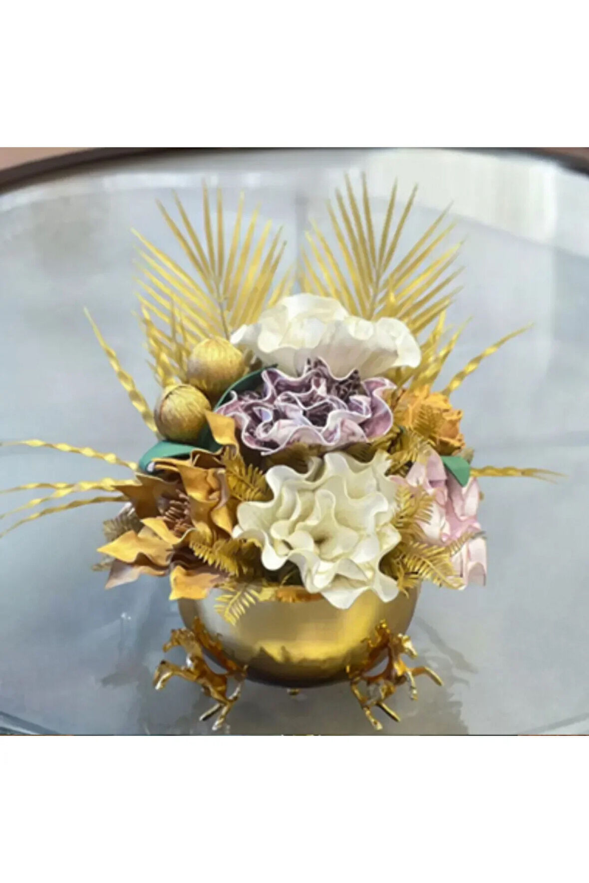 ⚜️ Luxury Çiçekli Vazo ⚜️ Atlı Aranjman Gold⚜️