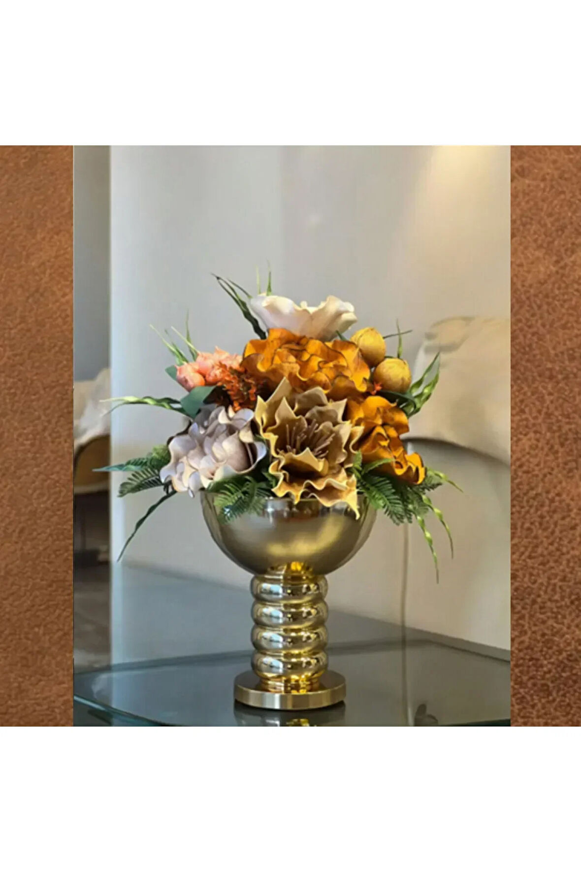 ⚜️ Luxury Çiçekli Vazo ⚜️ Boğumlu Aranjman Eskitme Gold⚜️