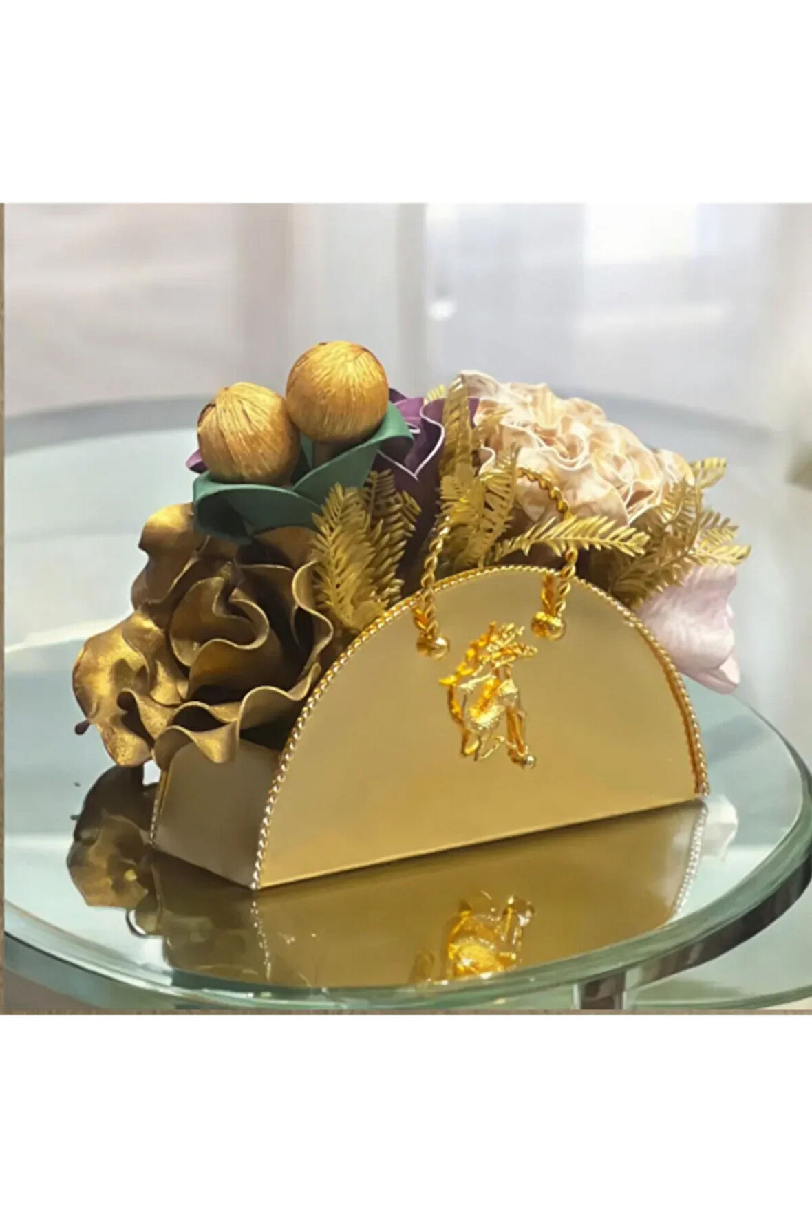 ⚜️ Luxury Gold Çiçekli Vazo ⚜️çanta Burgu Aranjman Gold⚜️