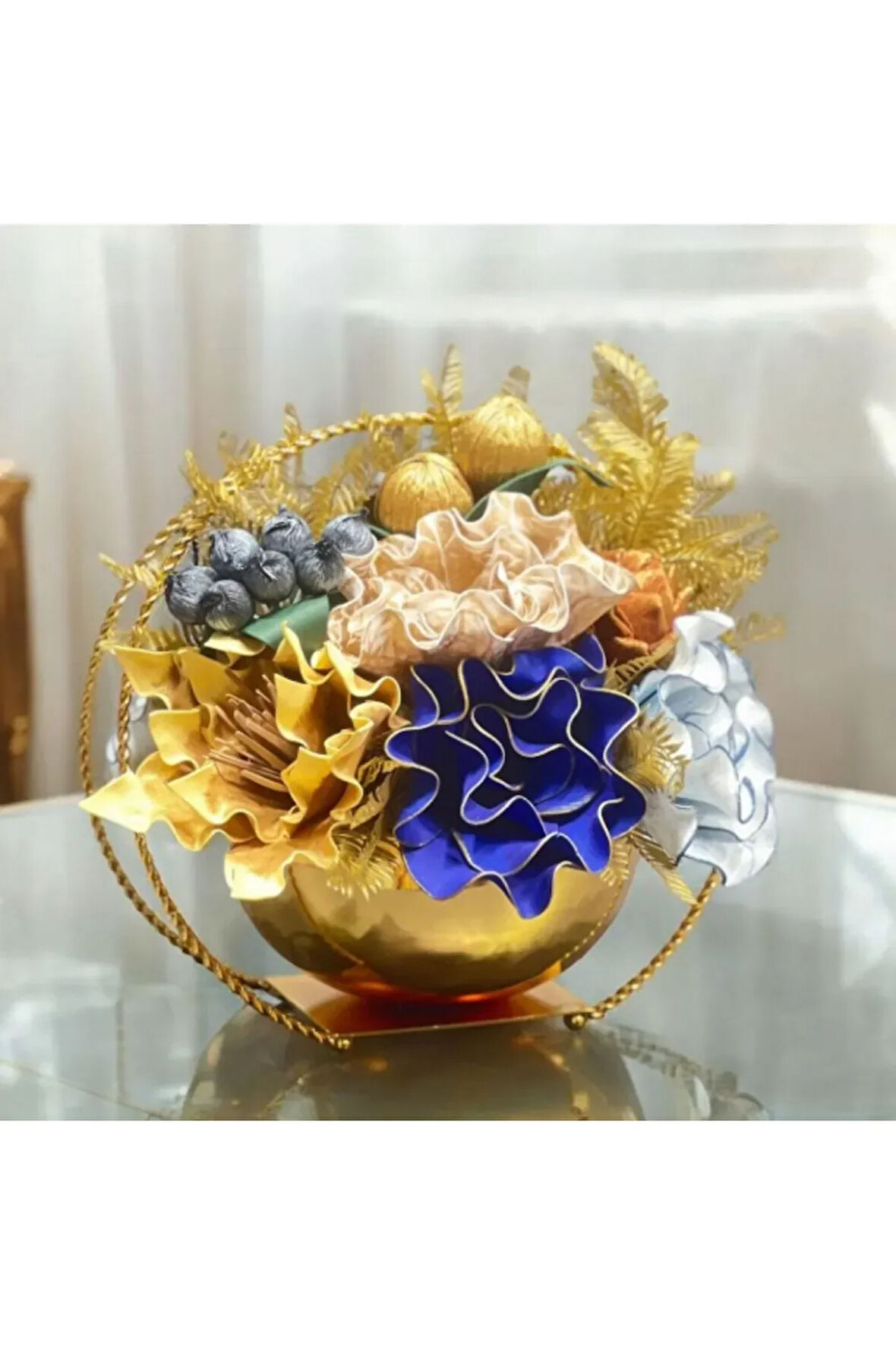 ⚜️ Luxury Gold Çiçekli Vazo ⚜️ Sepet Burgu Aranjman -Gold⚜️