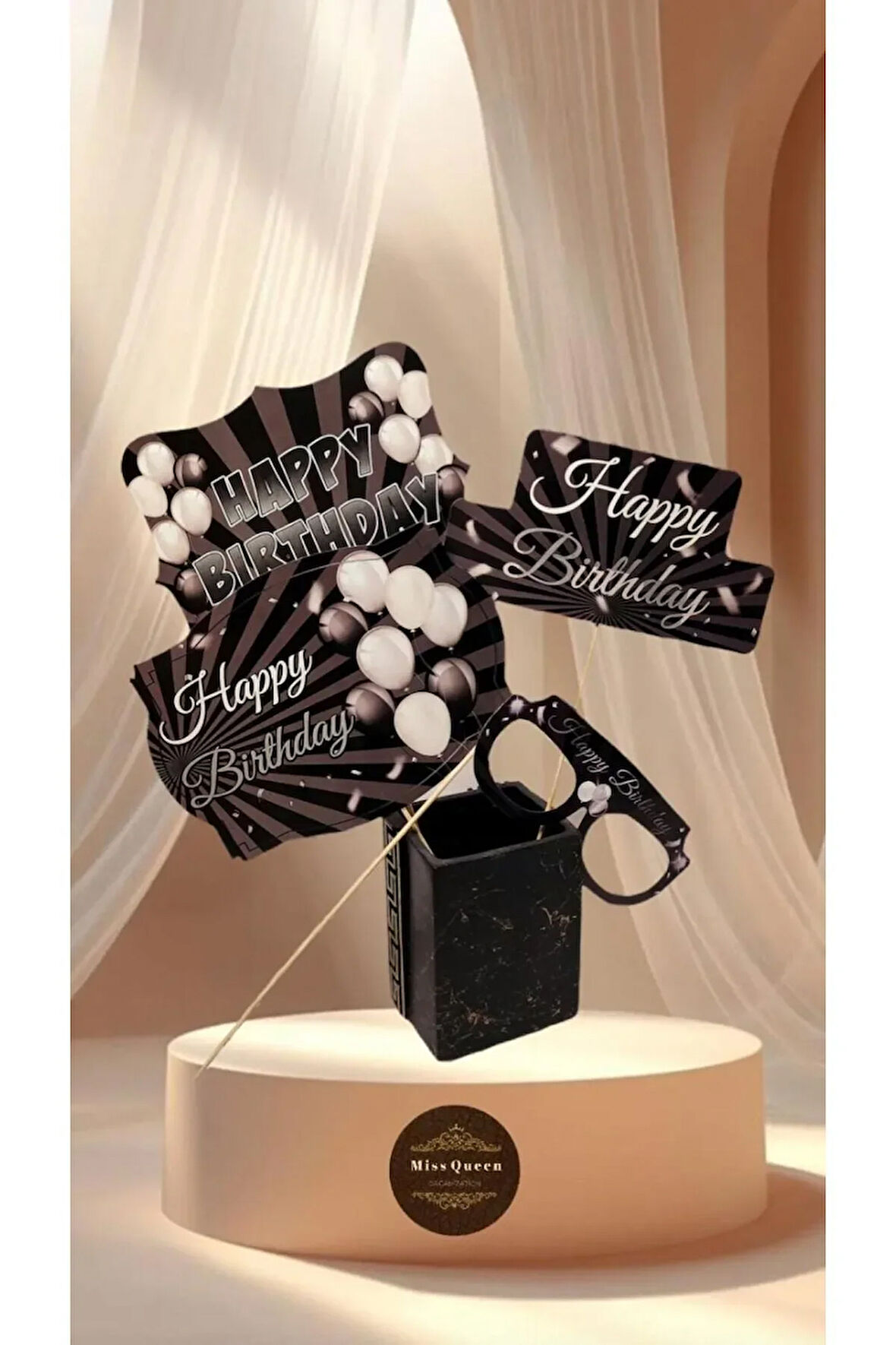 Happy Birthday Temalı 10'lu Konuşma Balonu Seti SİYAH-GÜMÜŞ