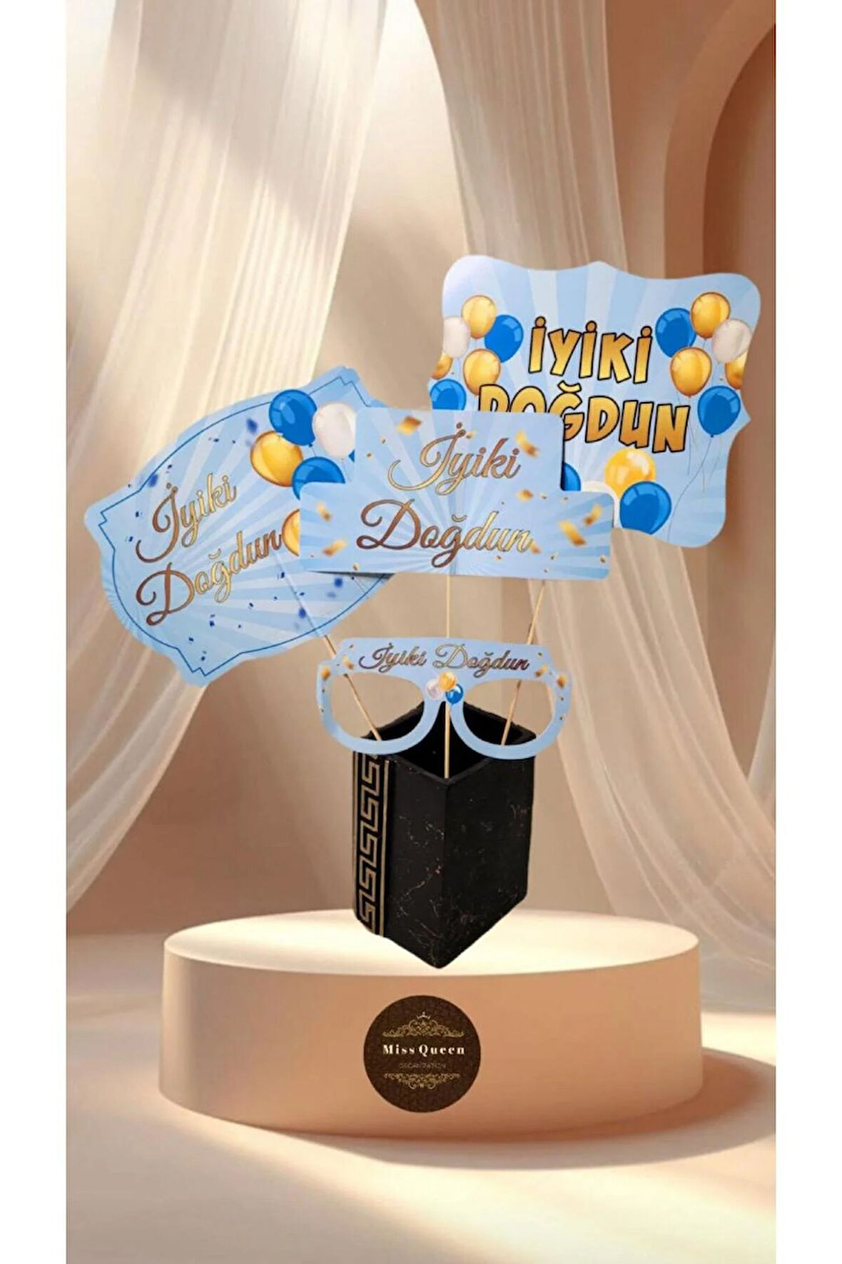 İyi ki Doğdun Temalı 10'lu Konuşma Balonu Seti MAVİ-GOLD