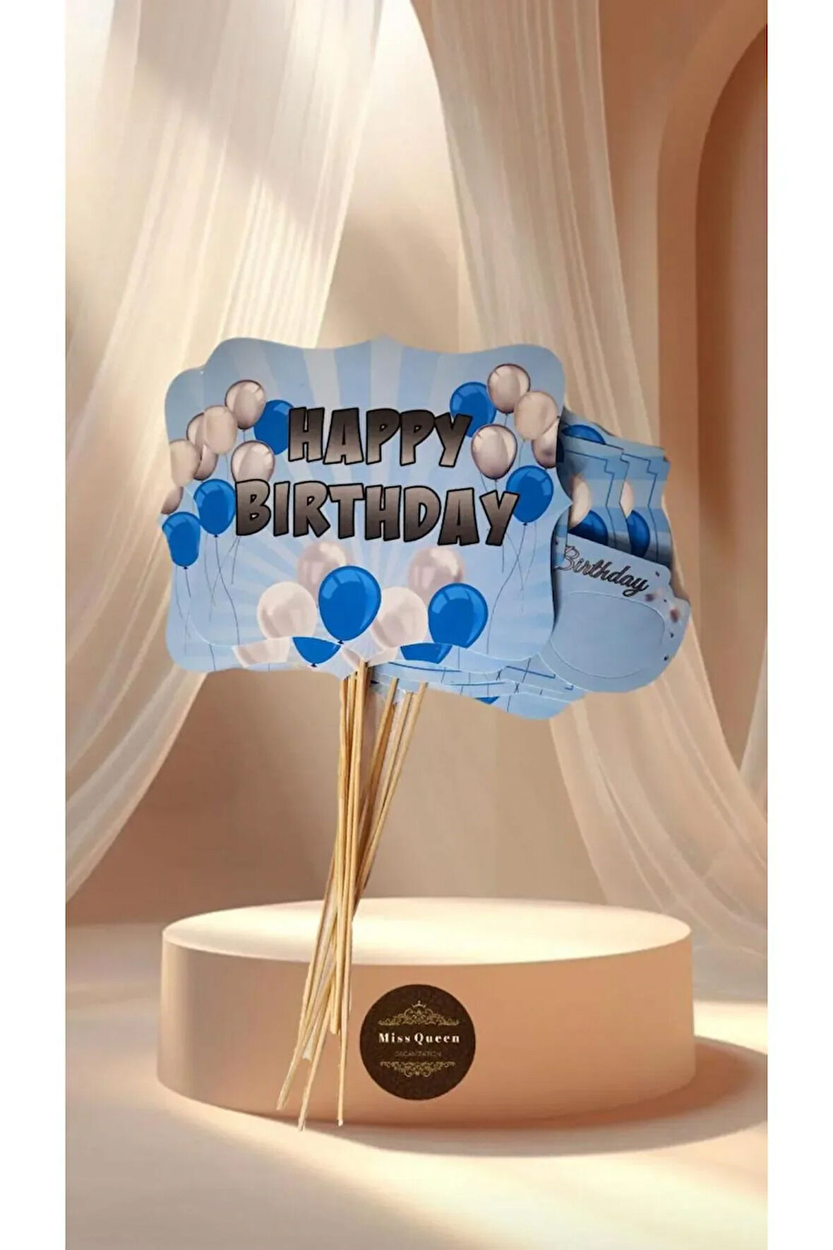 Happy Birthday Temalı 10'lu Konuşma Balonu Seti MAVİ-GÜMÜŞ