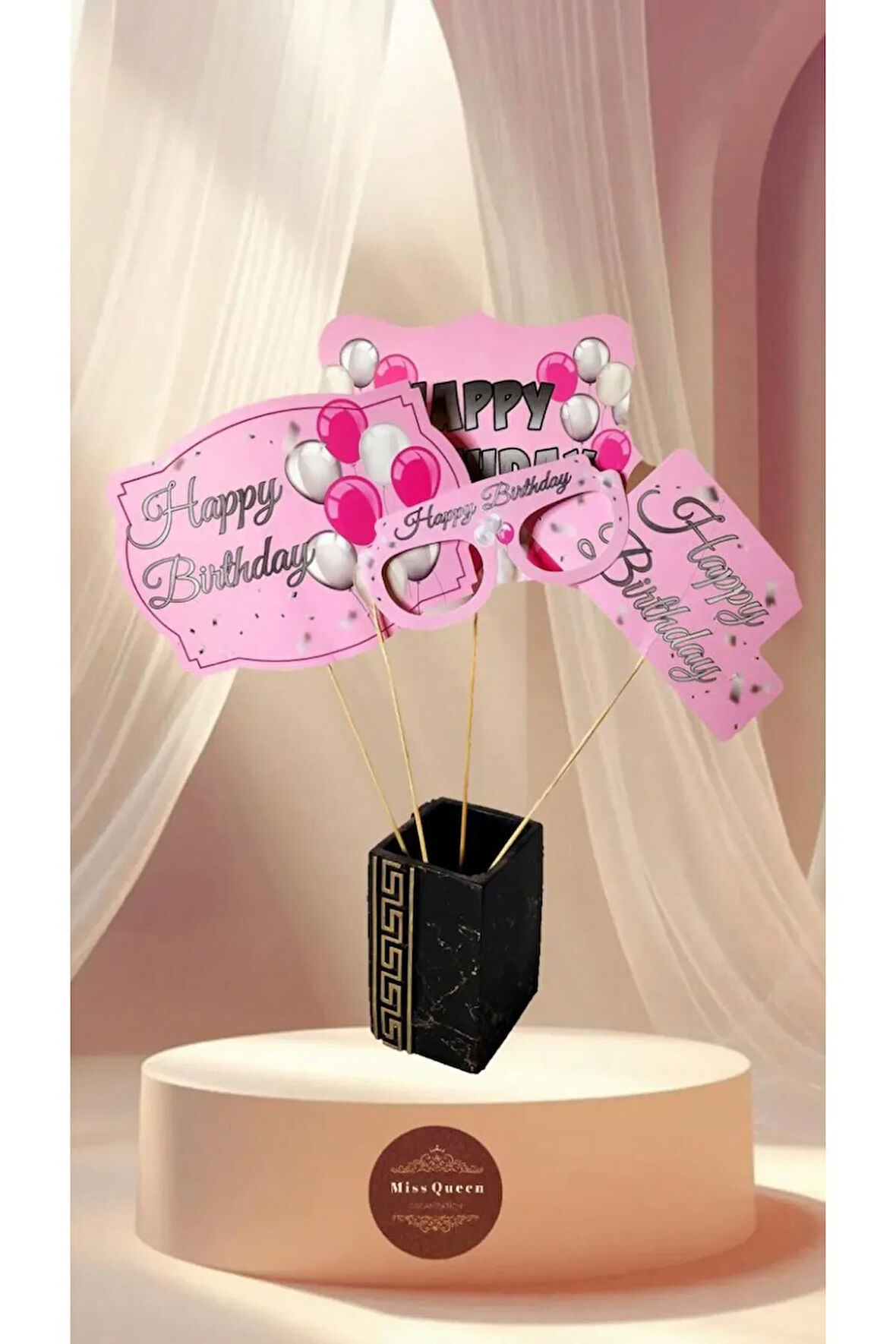 Happy Birthday Temalı 10'lu Konuşma Balonu Seti PEMBE-GÜMÜŞ