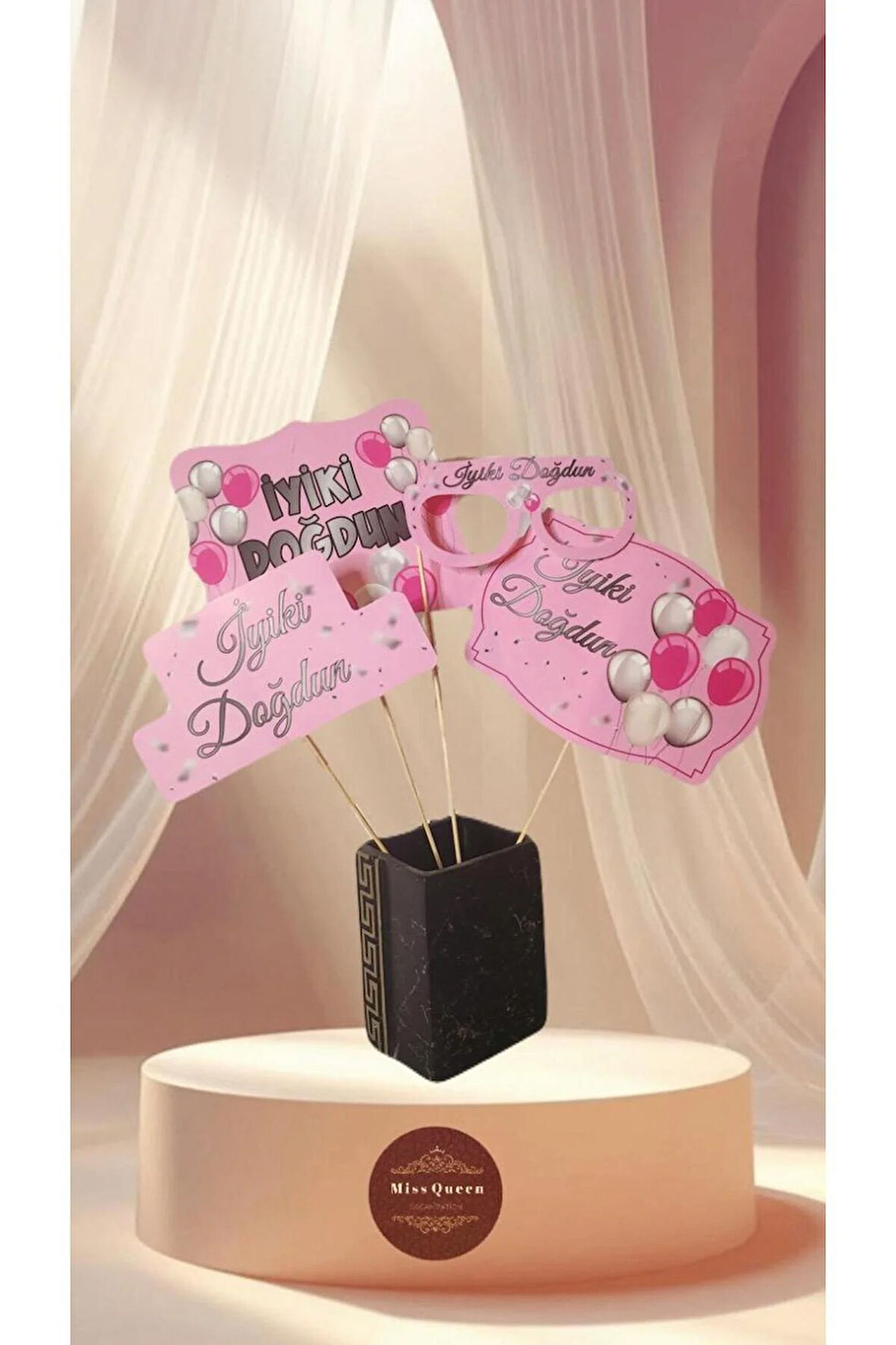 İyiki Doğdun Temalı 10'lu Konuşma Balonu Seti PEMBE-GÜMÜŞ