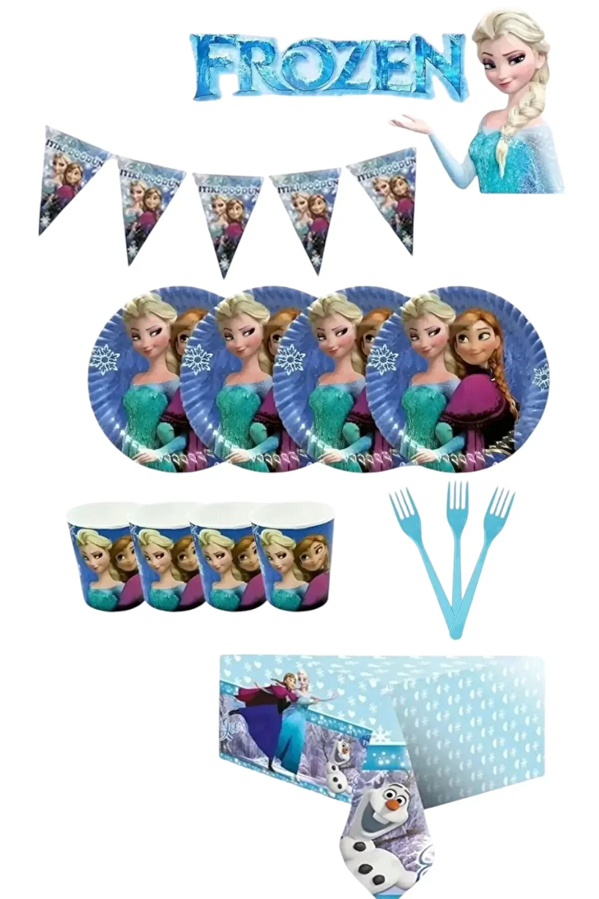 Frozen Elsa Temalı Ekonomik 32 Kişilik Doğum Günü Parti Seti