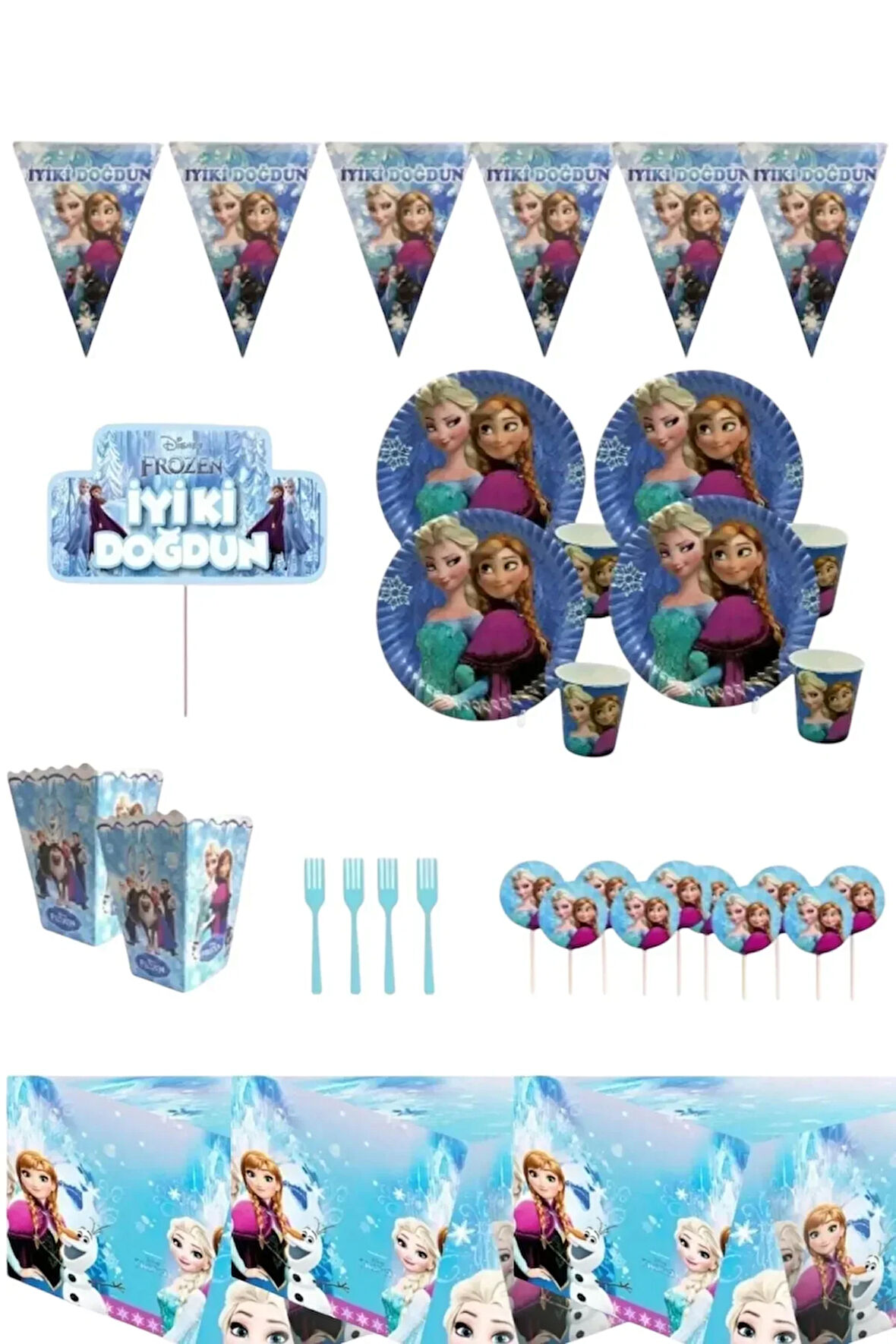 Frozen Elsa 8 Kişilik Set Doğum Günü Parti Malzemeleri