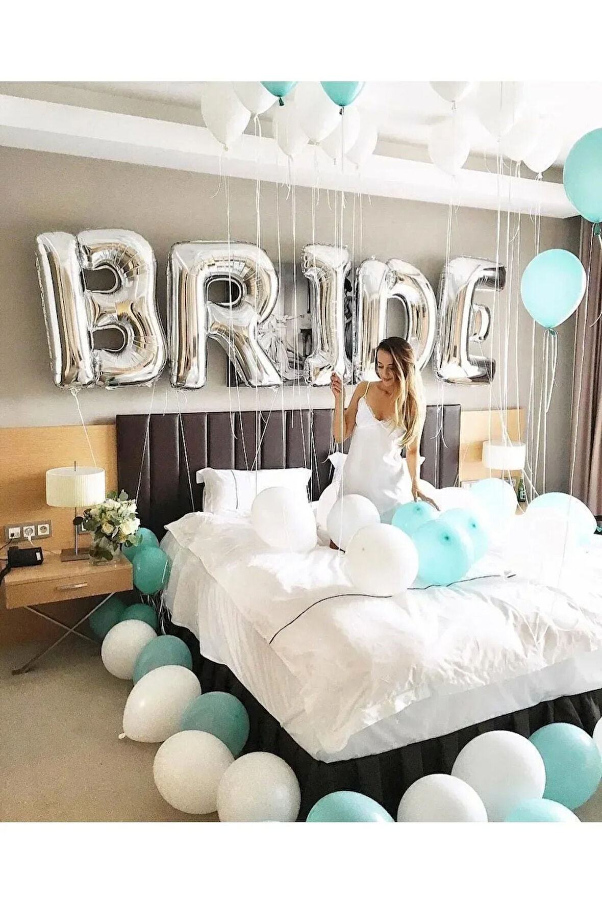 Bride Yazılı Büyük Boy Her Harf 76 Cm Folyo Balon Gümüş Renkli Gri Renginde Bekarlığa Veda Partisi