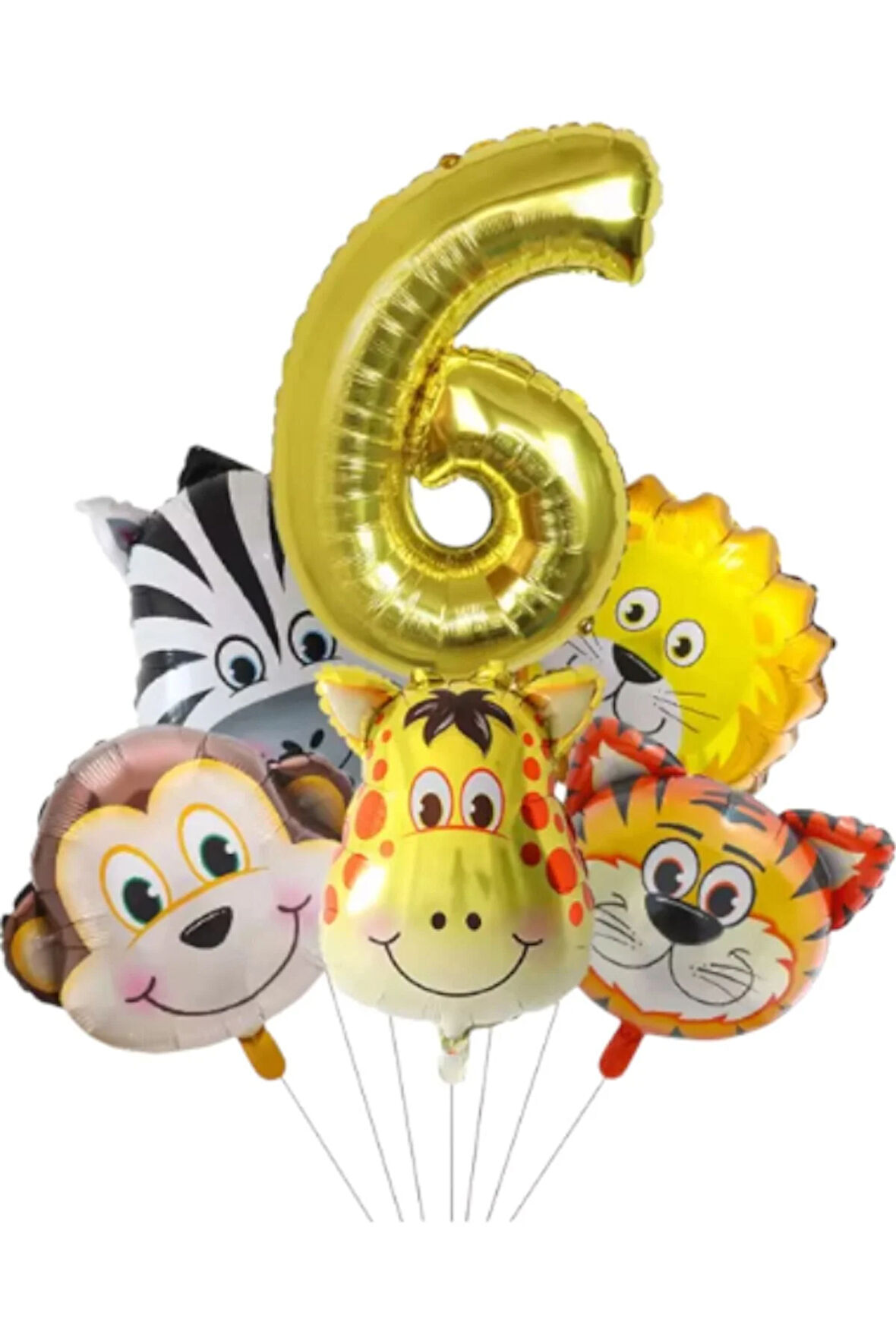 Safari Kafa Seti Altın Yaş Rakam Hayvan Temalı Doğum Günü Balon Seti 6 Yaş