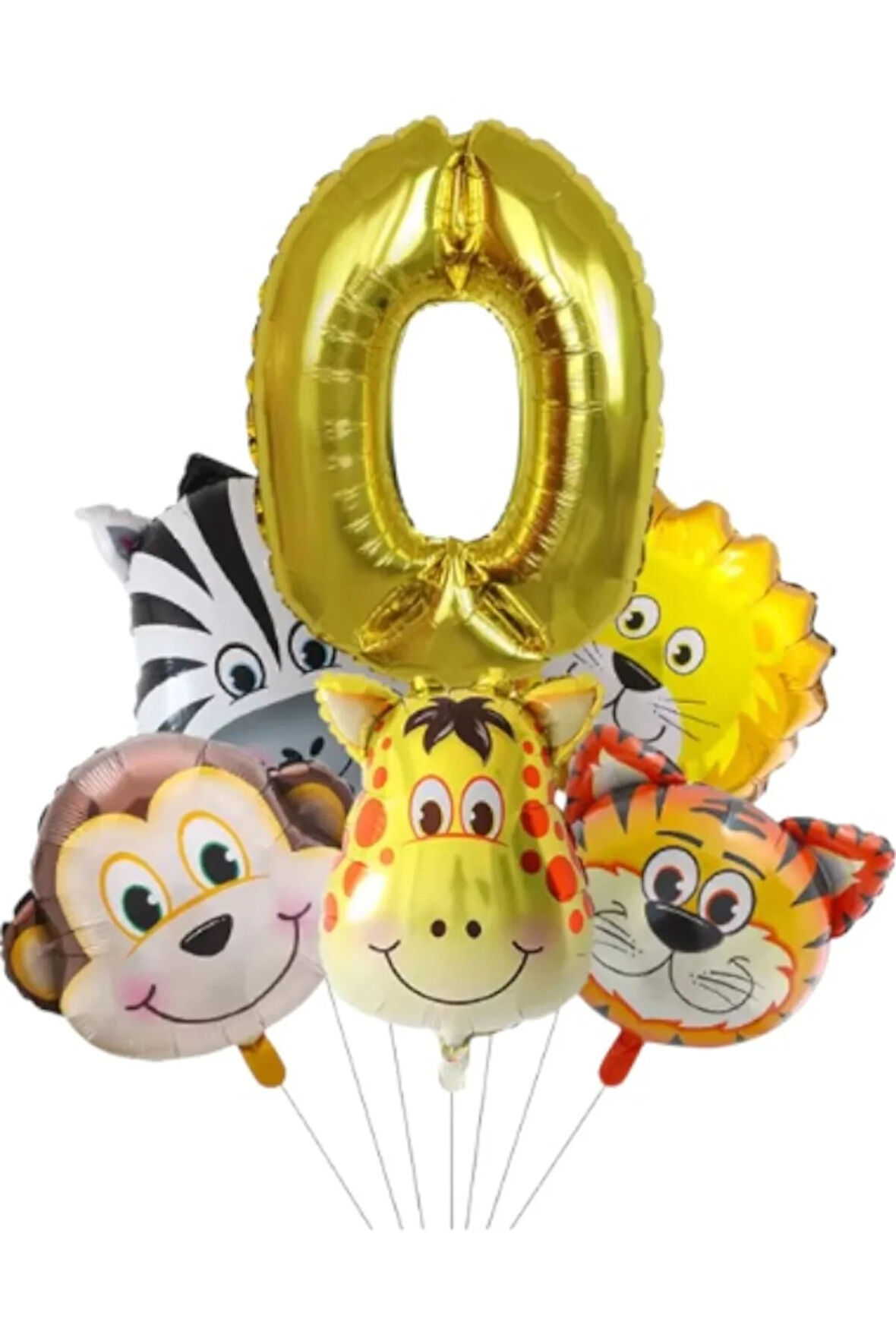 Safari Kafa Seti Altın Yaş Rakam Hayvan Temalı Doğum Günü Balon Seti 0 Yaş