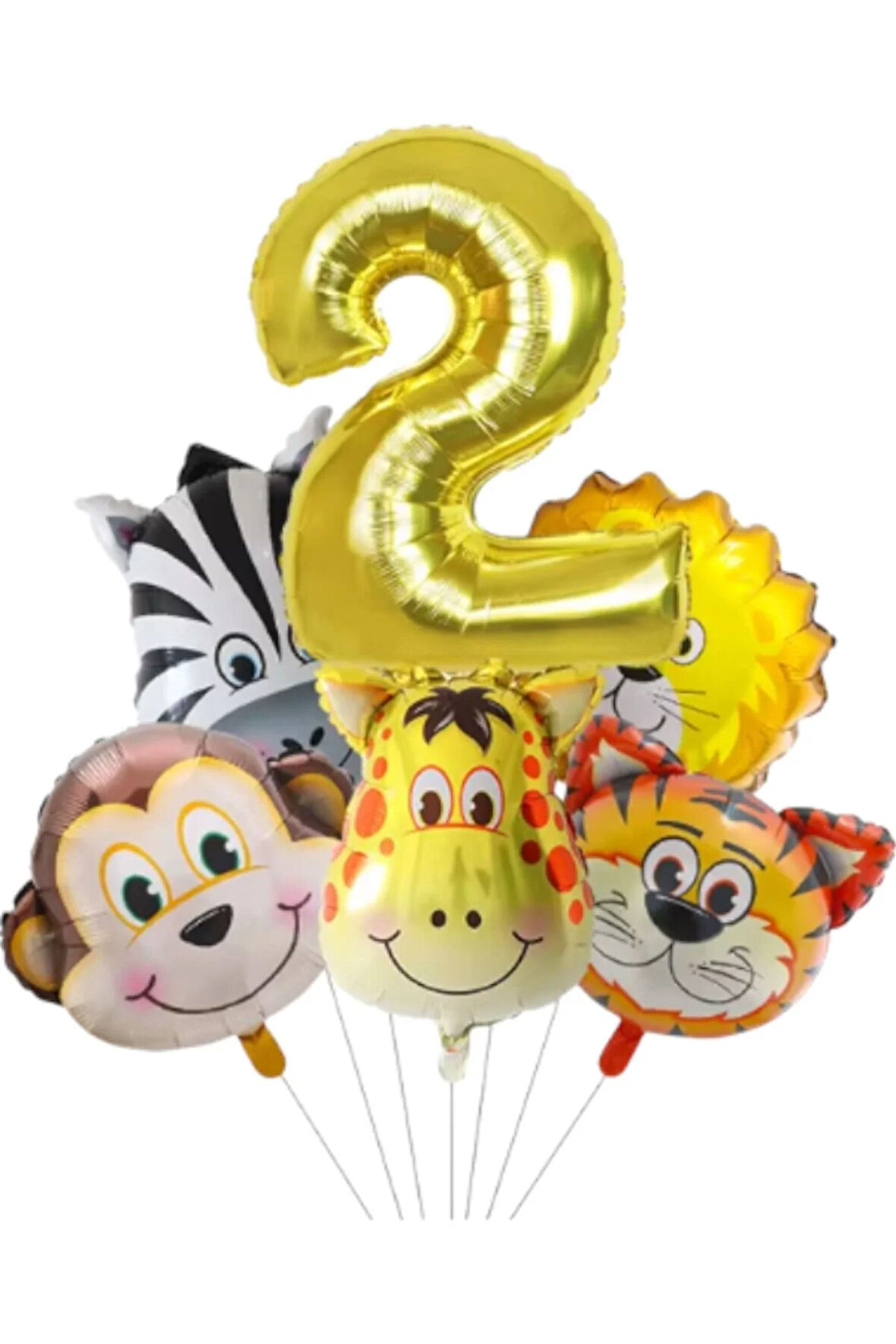 Safari Kafa Seti Altın Yaş Rakam Hayvan Temalı Doğum Günü Balon Seti 2 Yaş