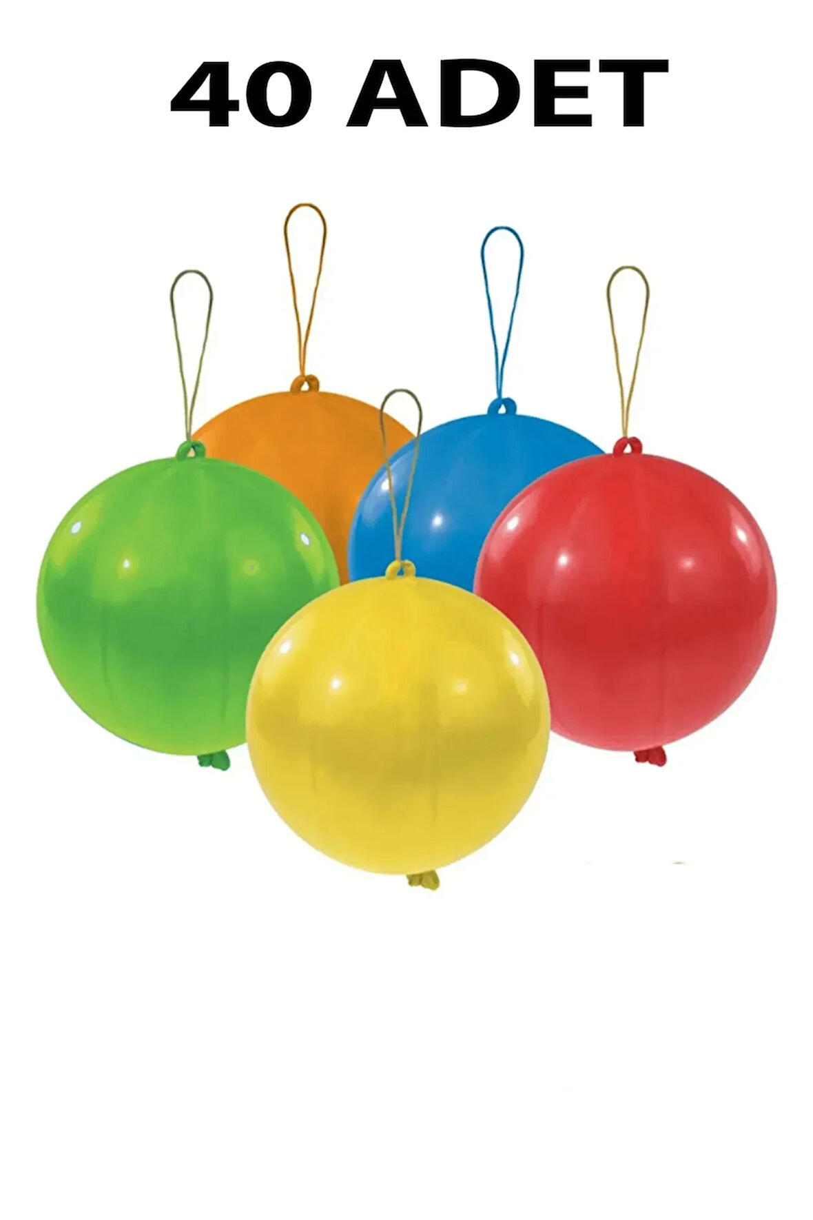 40 Adet Lastikli Zıpzıp Balon Ipli Punch Panç Büyük Balon