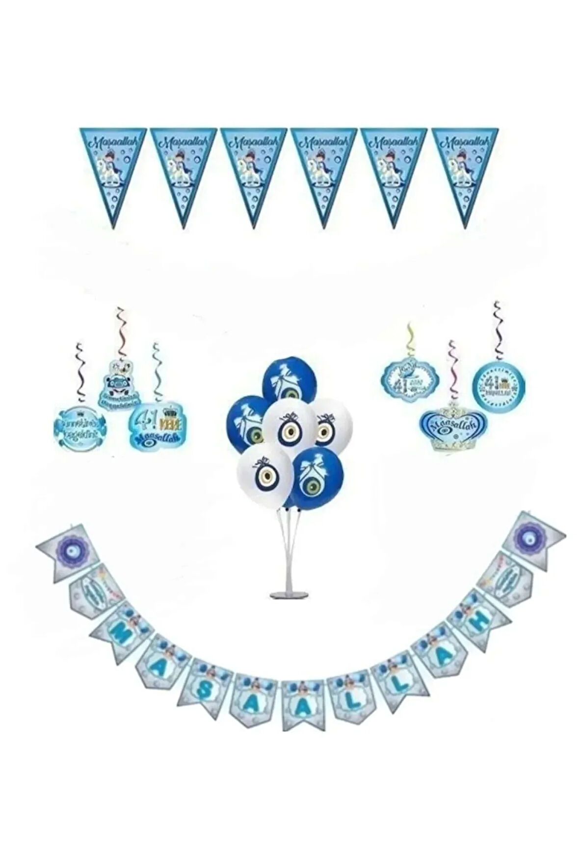 Sünnet Süsleme Seti Maşallah Yazısı Nazar Boncuklu Balon