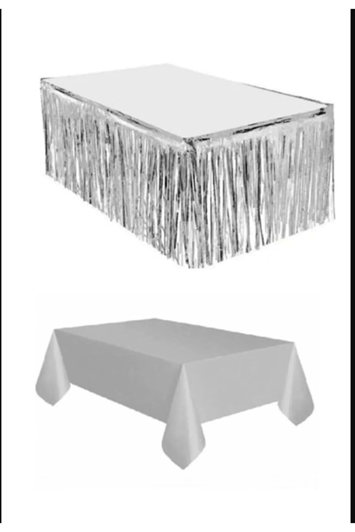 Plastik Gümüş Masa Örtüsü - Gümüş Metalize Masa Eteği Püskülü