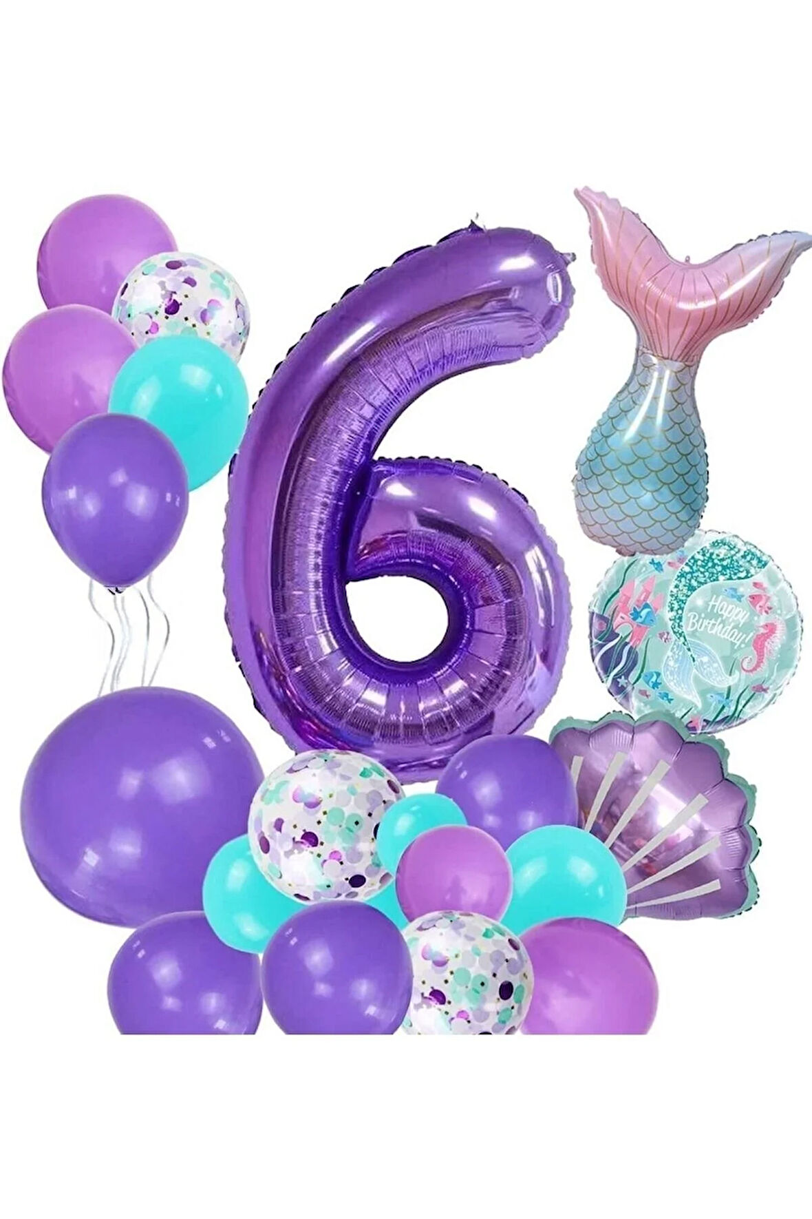 6 Yaş Deniz Kızı Temalı Doğum Günü Parti Kutlama Seti Konsept 1