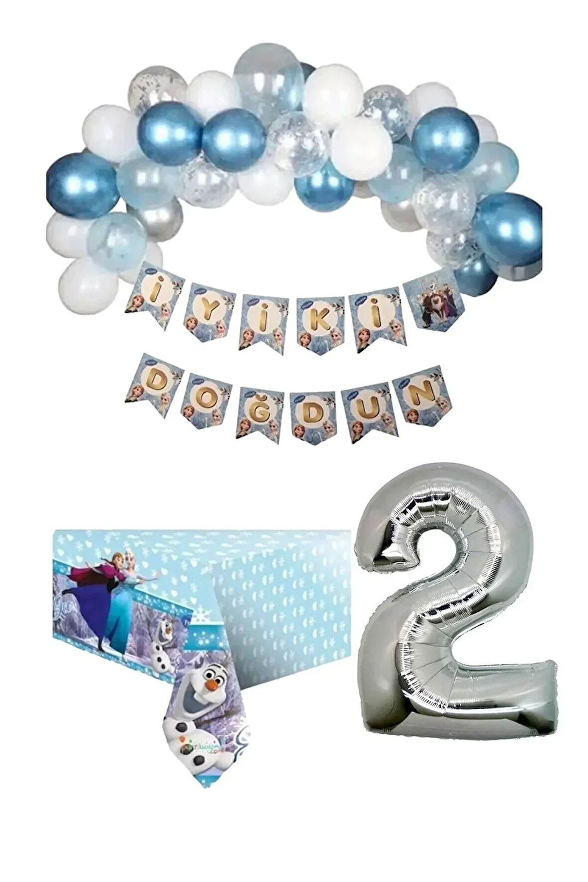 Frozen Elsa Anna Karlar Kraliçesi Karlar Ülkesi 2 Yaş Doğum Günü Konsepti Süsleme Seti