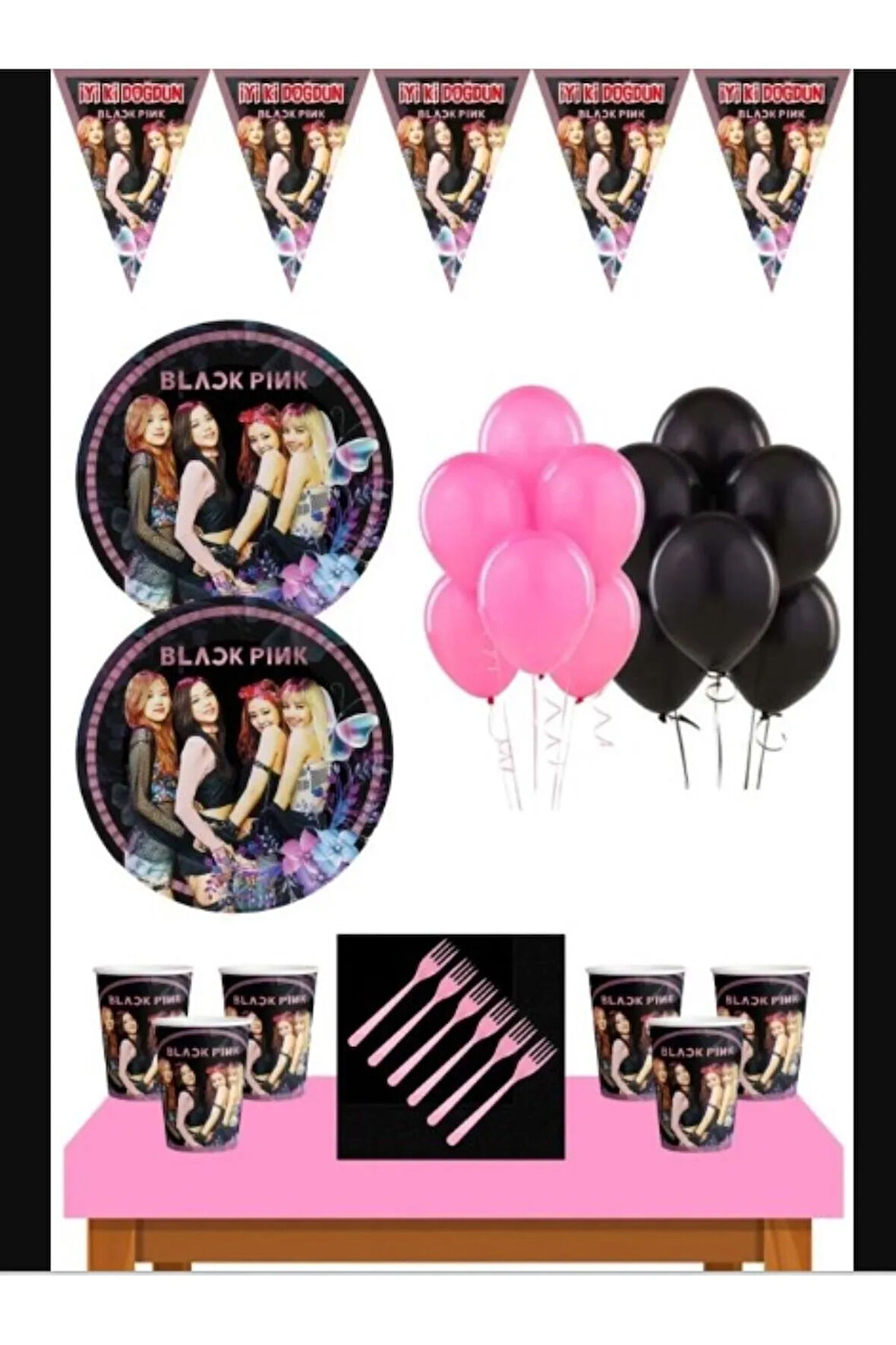 Blackpink Konseptli 8 Kişilik Doğum Günü Seti, Blackpink Dekorasyon Seti