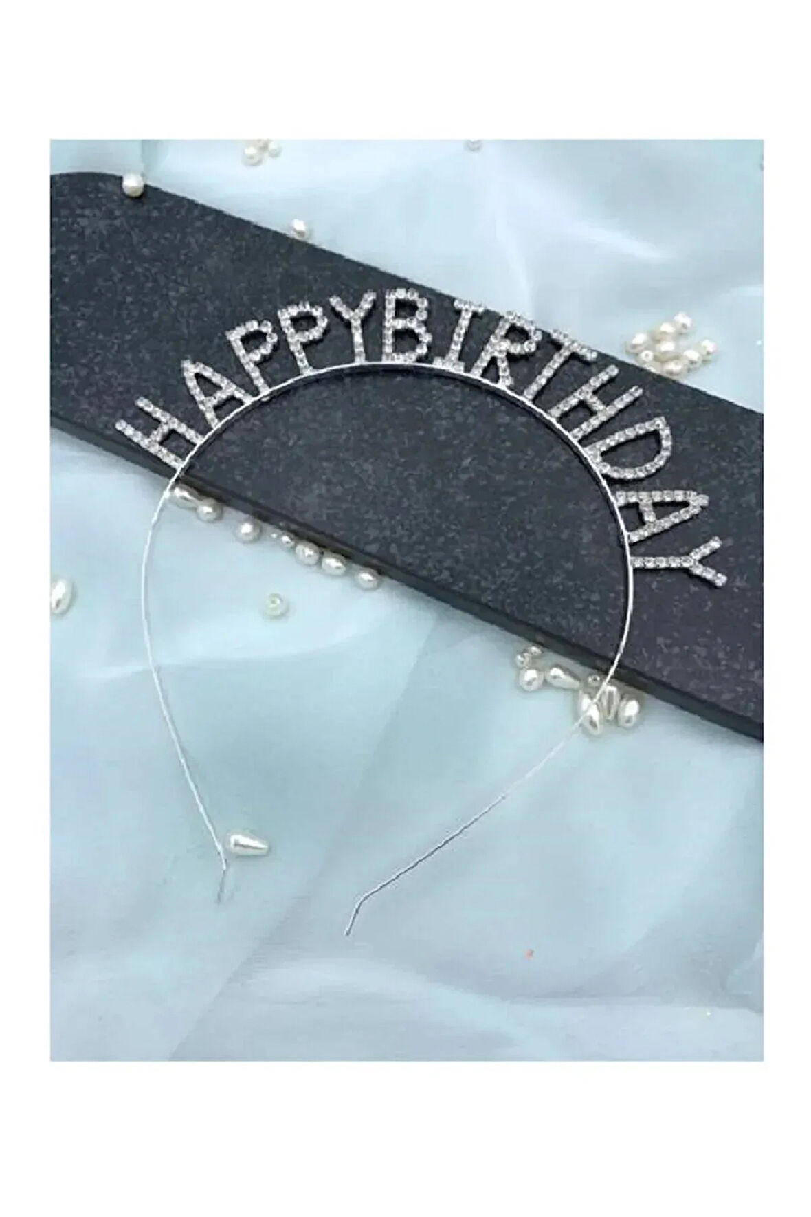 Kristal Taşlı Gümüş Renk Happy Birthday Doğum Günü Tacı