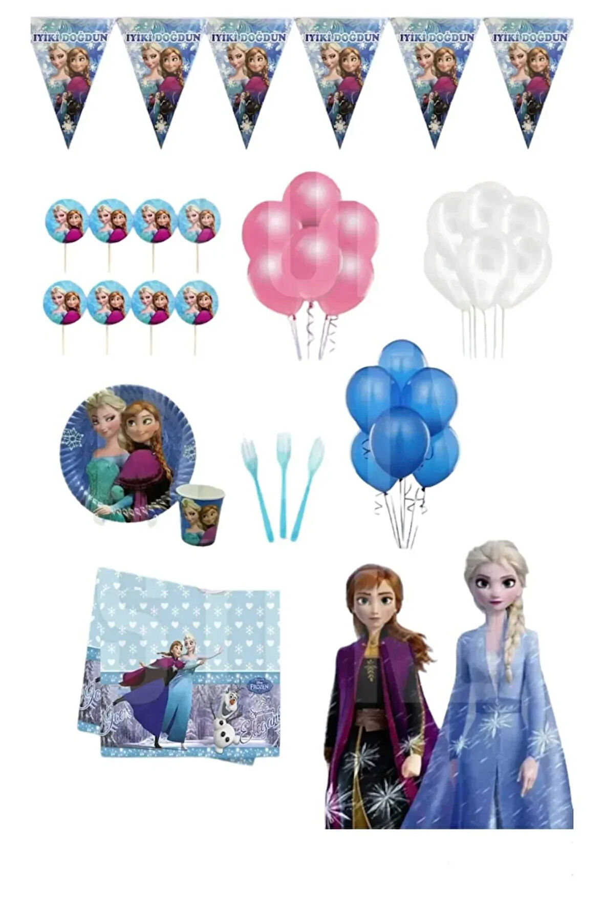 Frozen Elsa Karlar Ülkesi Karlar Kraliçesi 24 Kişilik Doğum Günü Parti Malzemeleri Konsepti Seti