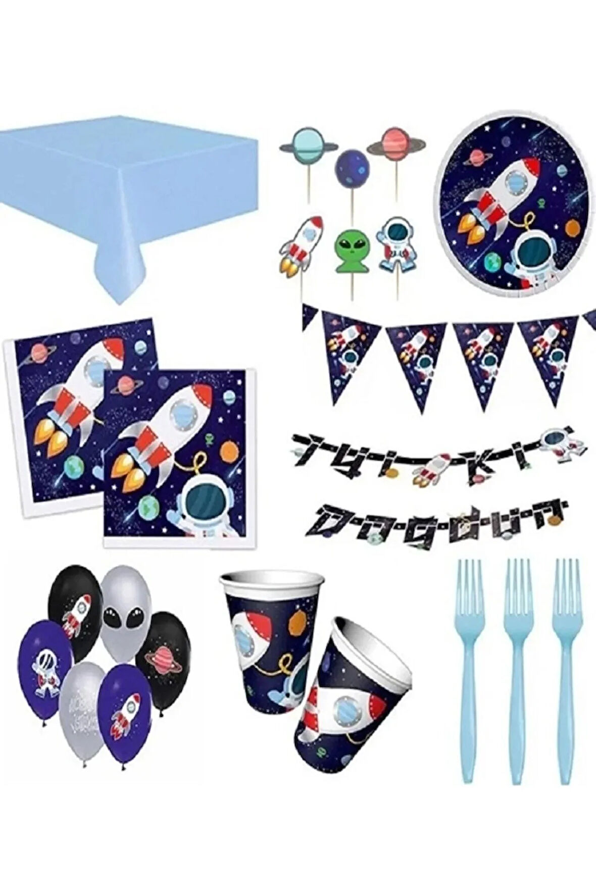Uzay Kozmik Galaksi Doğum Günü Parti Malzemeleri Seti Konsepti 16 Kişilik