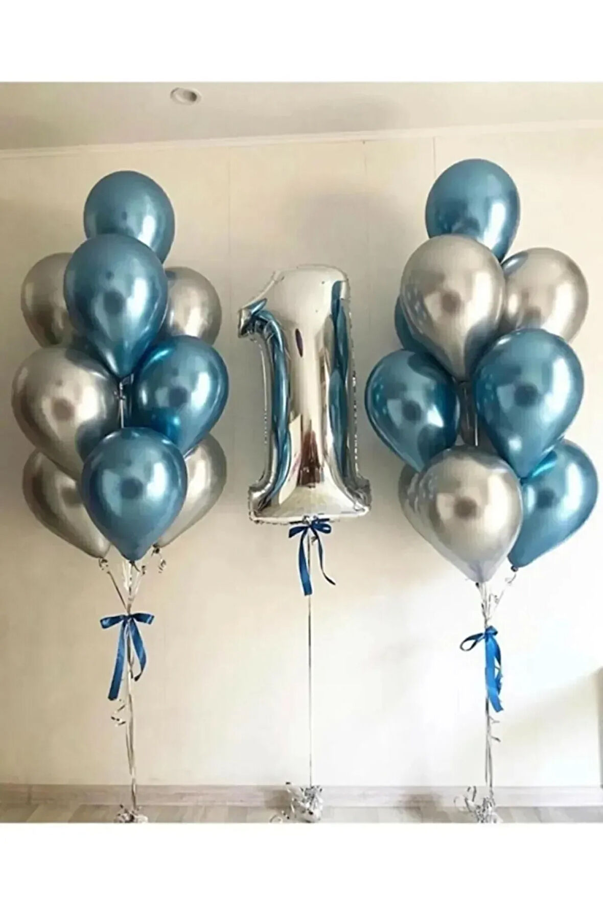 GÜmüş 1 Yaş ve Gümüş Balon Krom Balon Seti