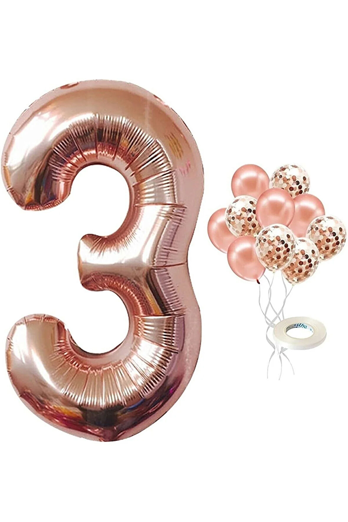 3 Yaş Rose Gold Rakam Balon Konfetili Balon Seti