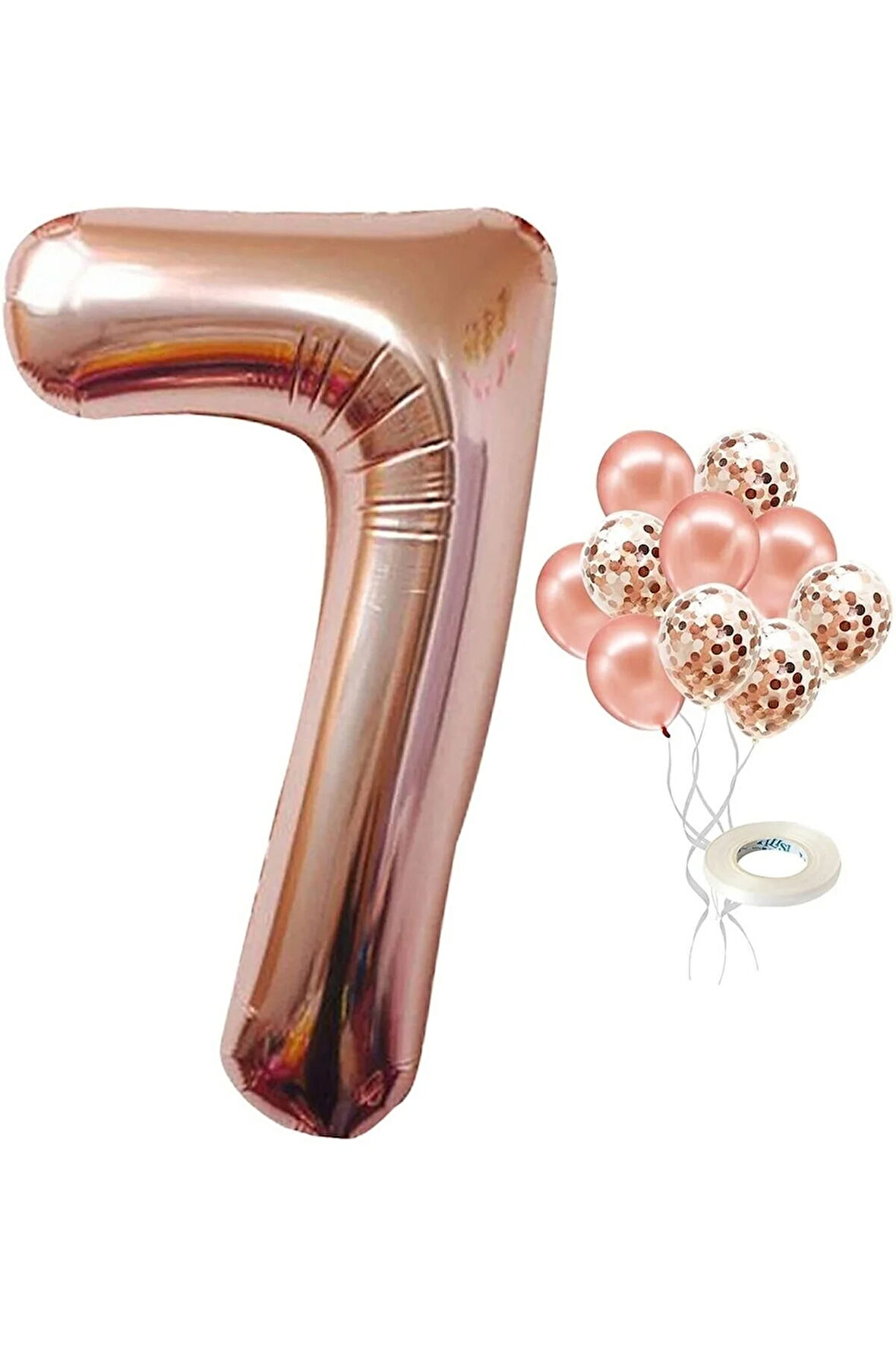 7 Yaş Rose Gold Rakam Balon Konfetili Balon Seti