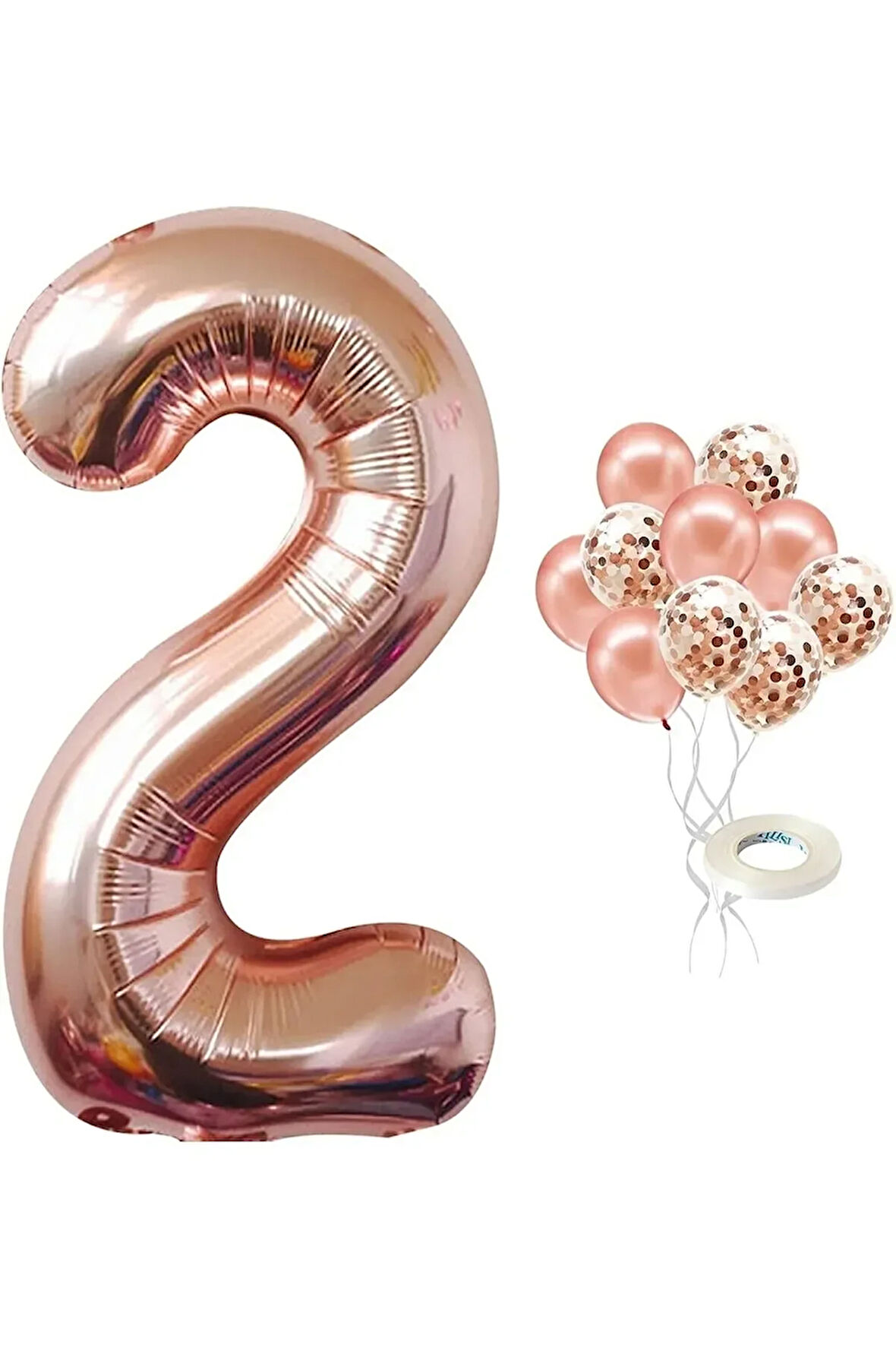Star 2 Yaş Rose Gold Rakam Balon Konfetili Balon Seti
